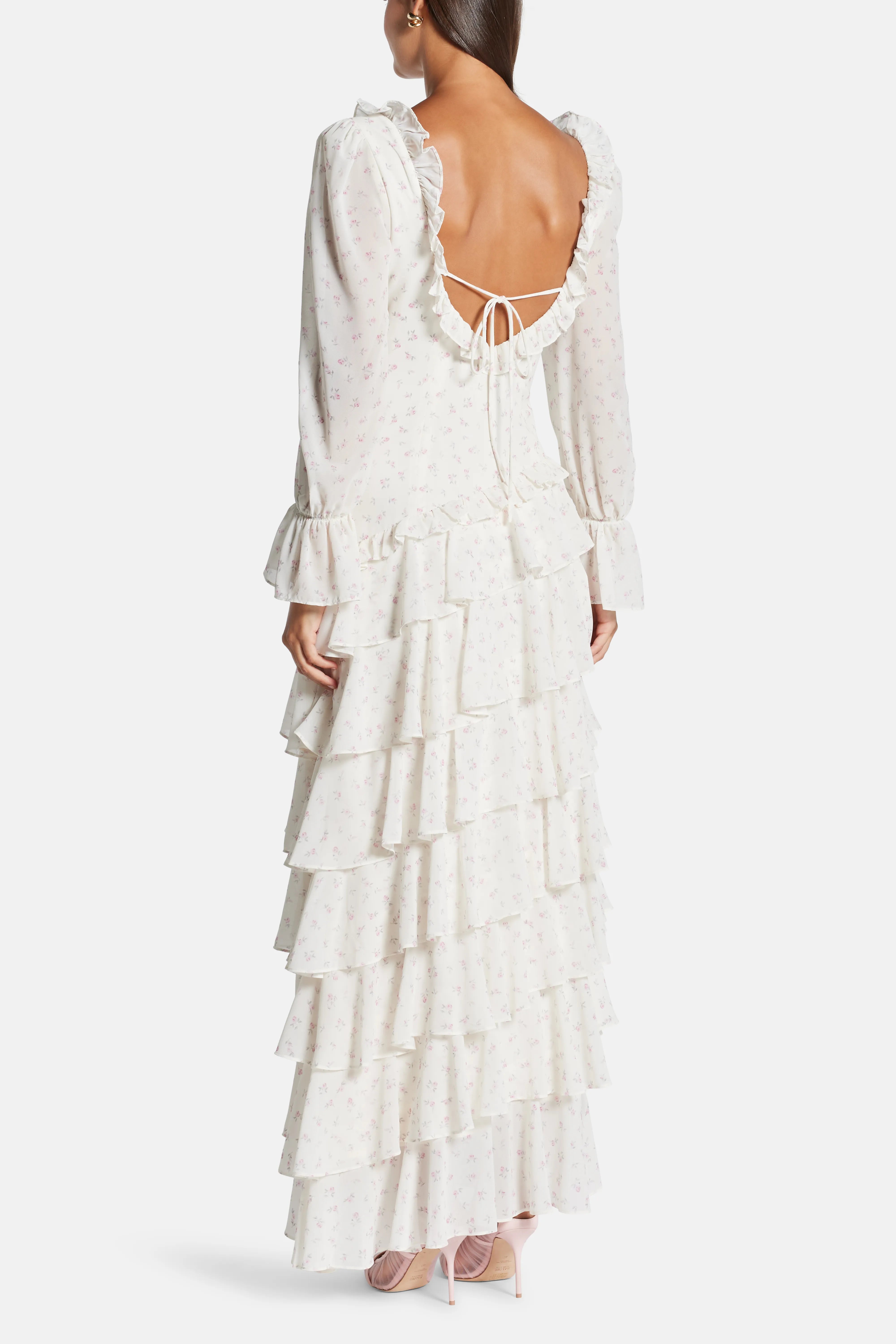 Ruffle Tiered Low Back Maxi Dress in White