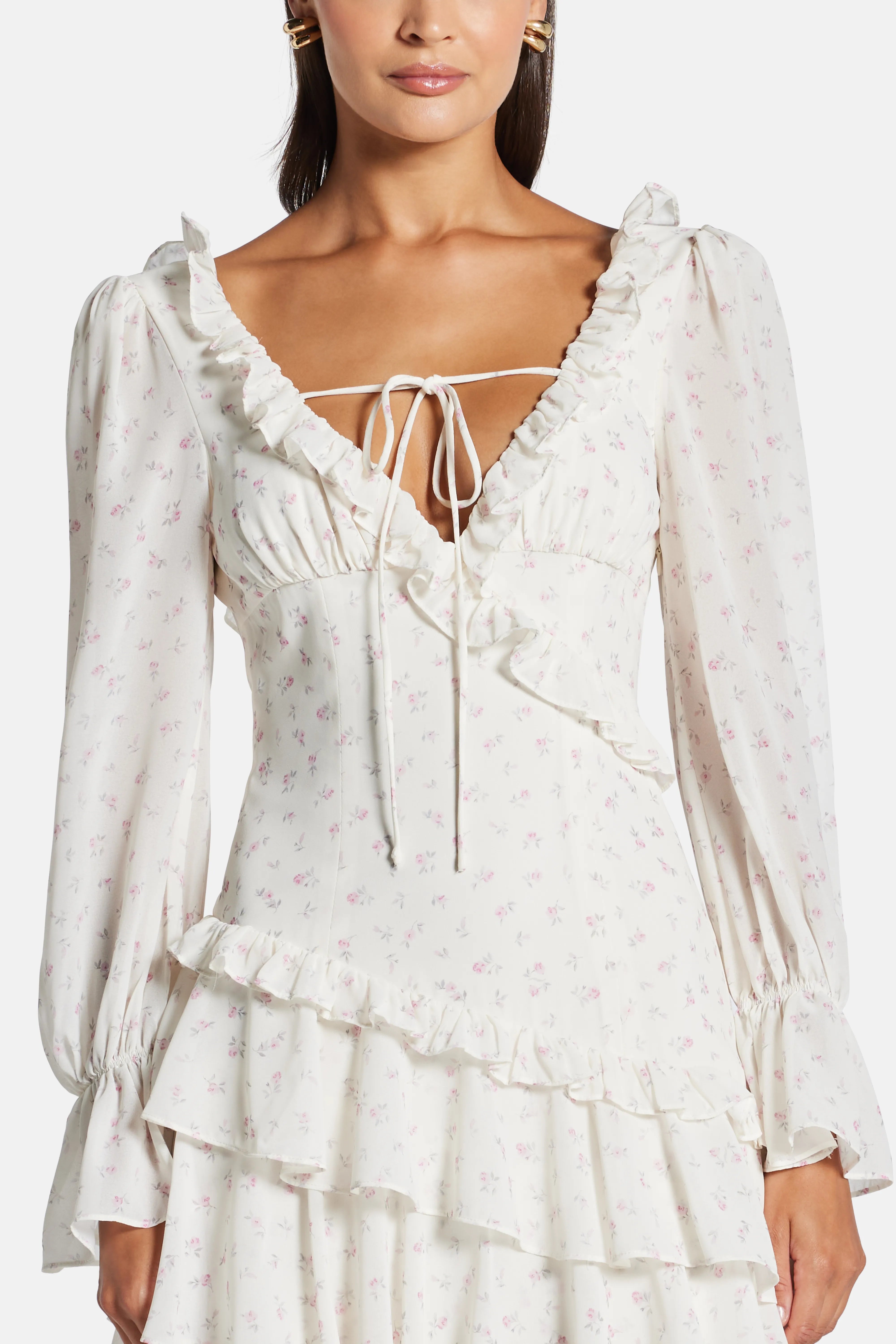 Ruffle Tiered Low Back Maxi Dress in White