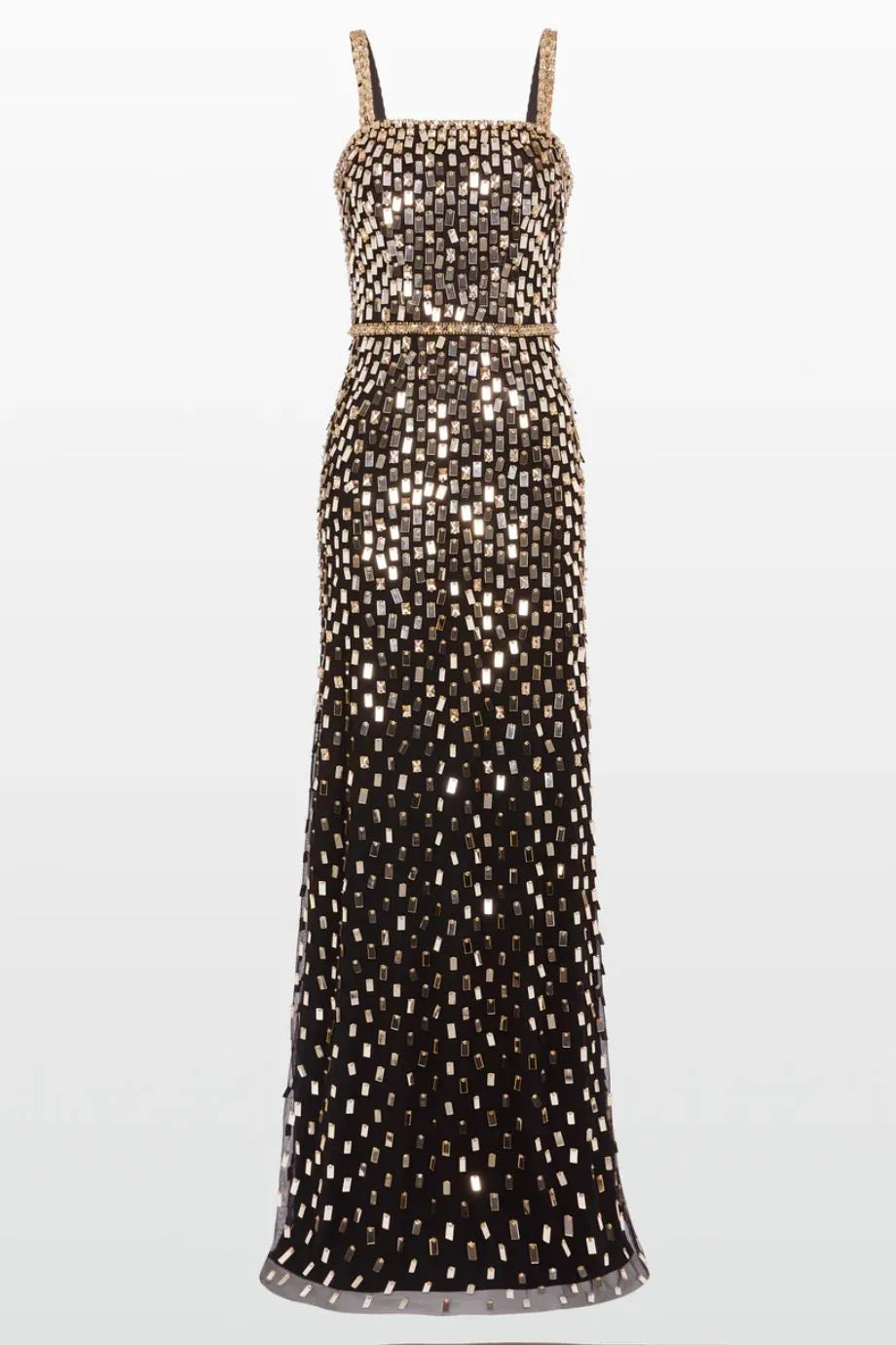 Juliette Sequins Embellished Sleeveless Evening Gown in Black and Gold