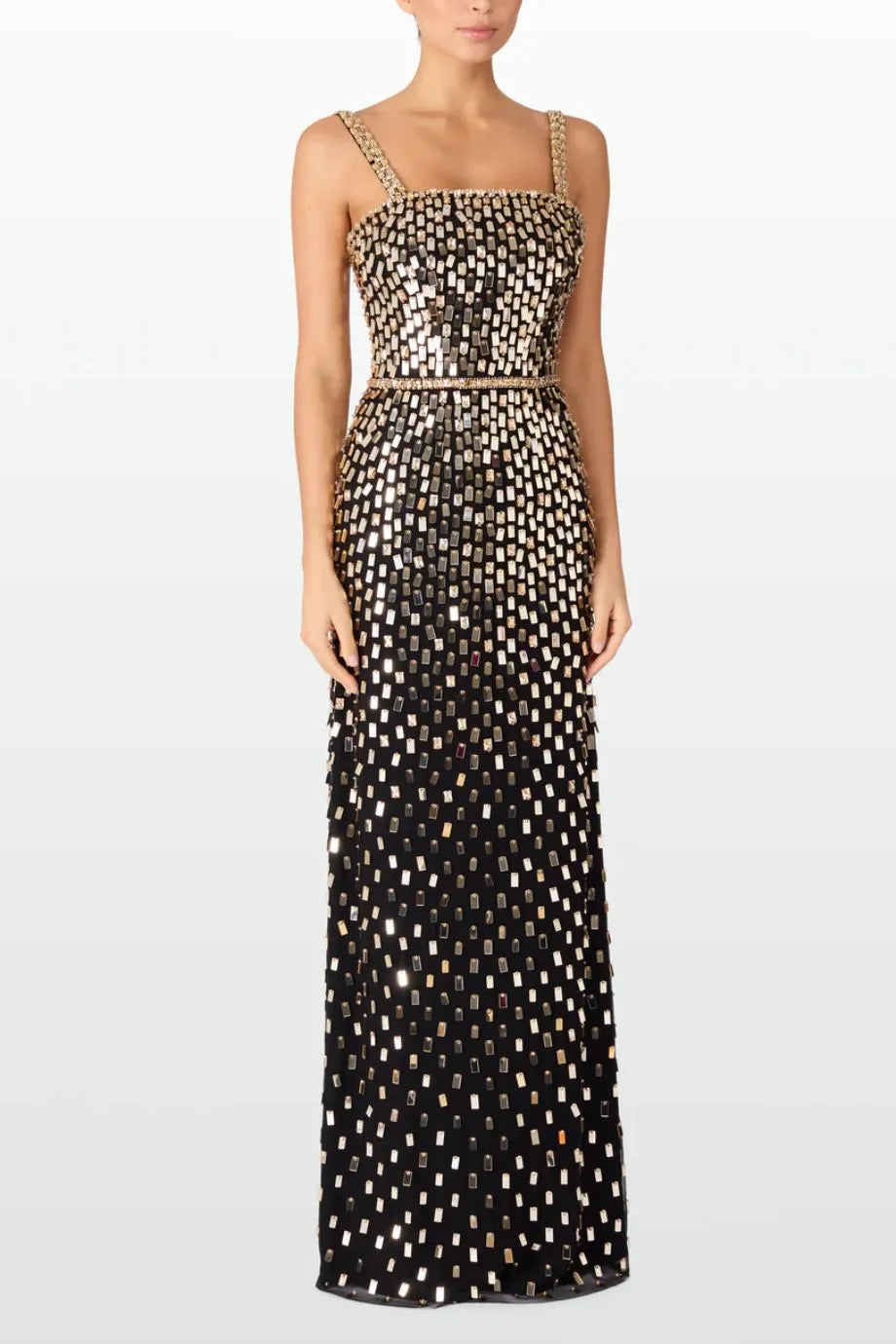 Juliette Sequins Embellished Sleeveless Evening Gown in Black and Gold