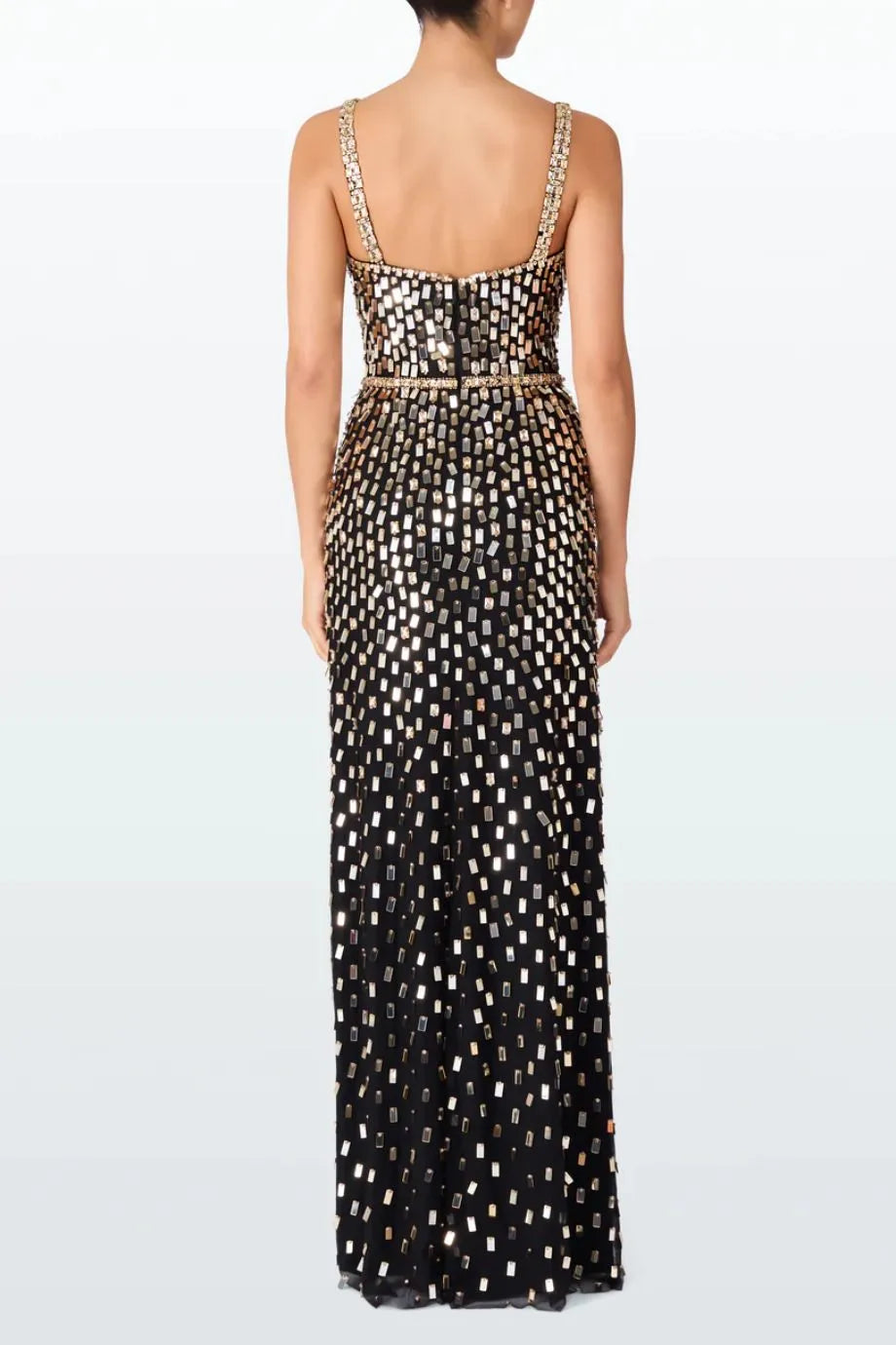 Juliette Sequins Embellished Sleeveless Evening Gown in Black and Gold