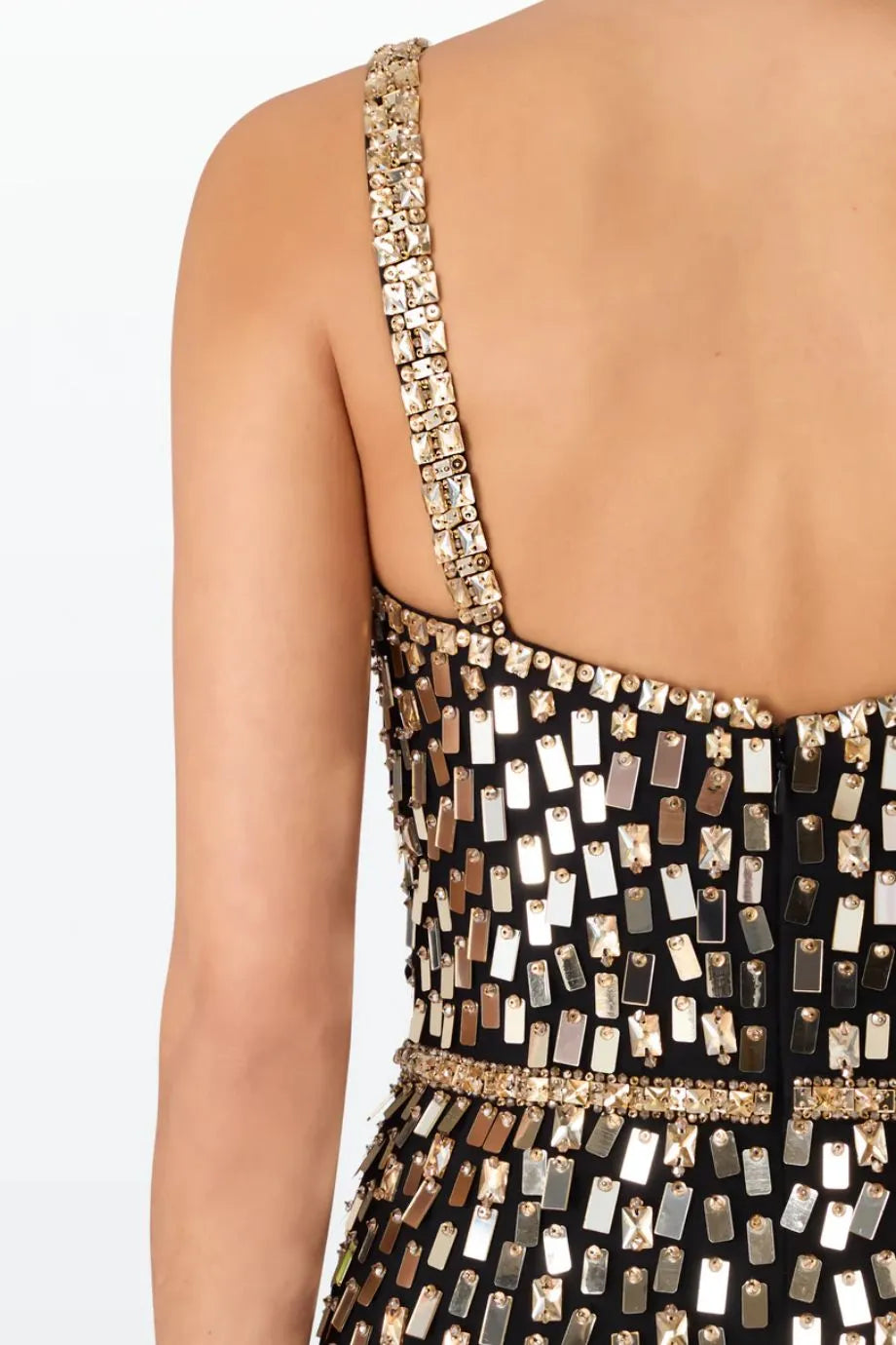 Juliette Sequins Embellished Sleeveless Evening Gown in Black and Gold