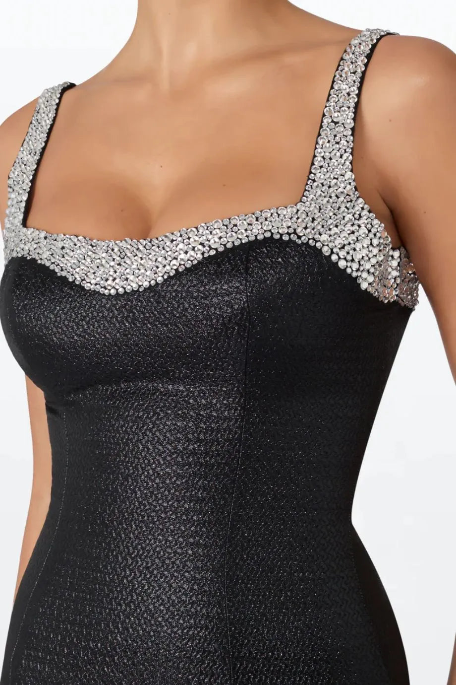 Valentine Sequins Embellished Sleeveless Evening Gown in Black and Silver