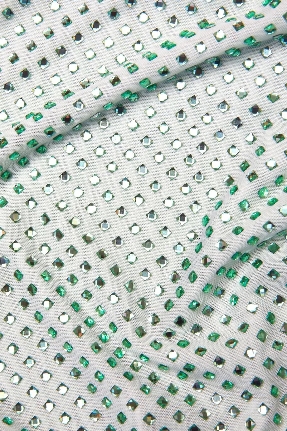 Rhinestone Mesh Sleeveless Evening Dress in Green