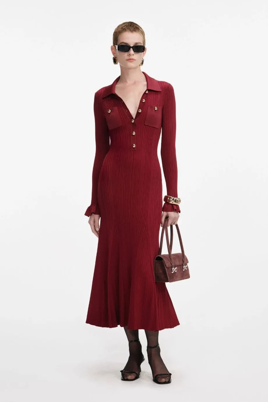 Ribbed Knit Maxi Dress in Burgundy