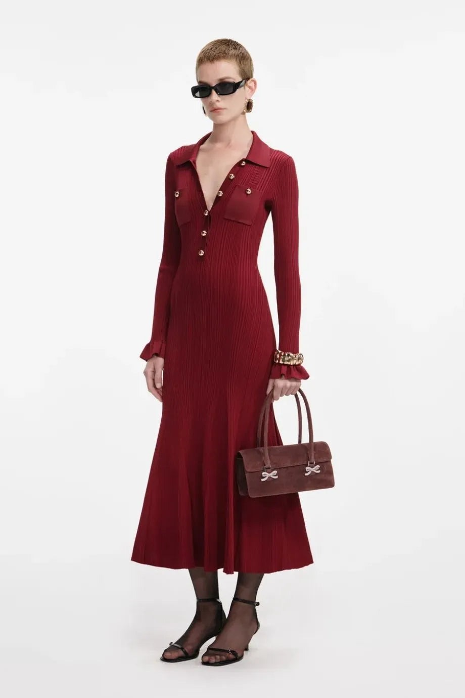 Ribbed Knit Maxi Dress in Burgundy