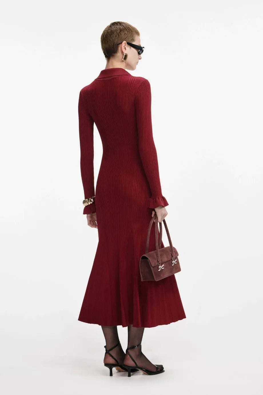 Ribbed Knit Maxi Dress in Burgundy