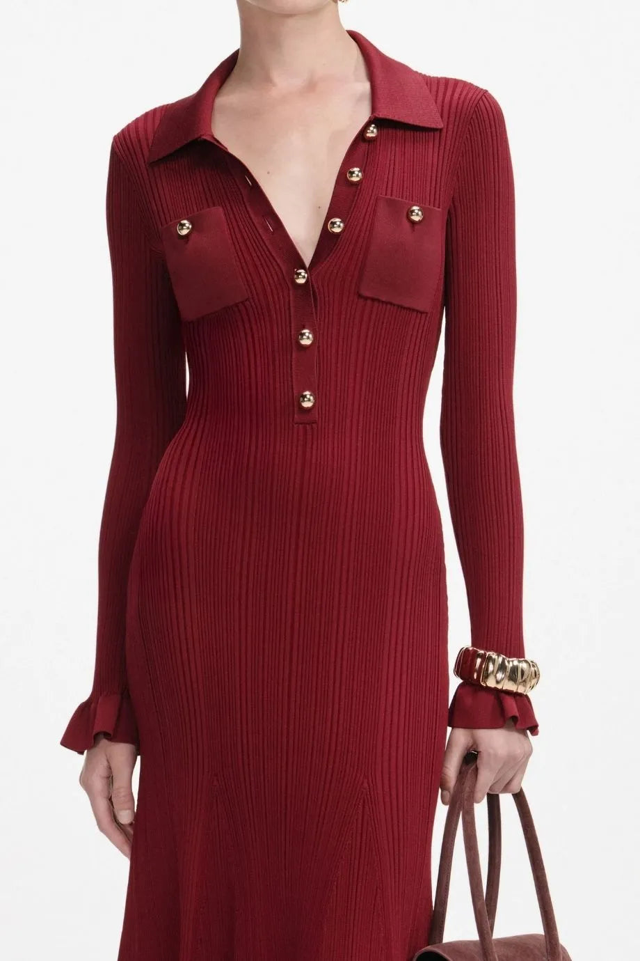 Ribbed Knit Maxi Dress in Burgundy