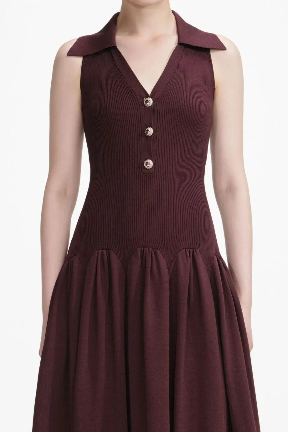 Ribbed Knit Sleeveless Maxi Dress in Brown