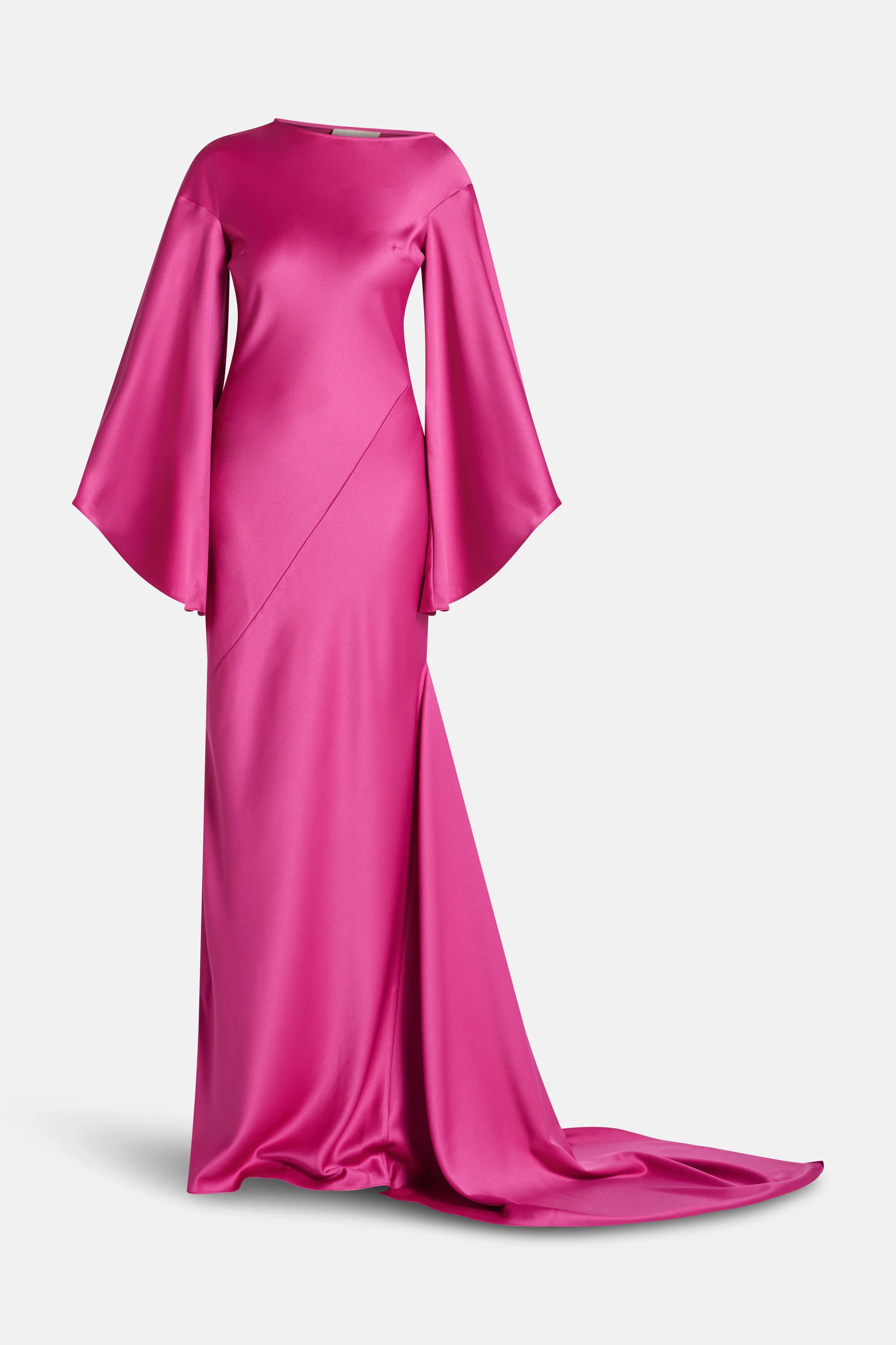 فستان زانثي طويل من كريب الساتان باللون الوردي