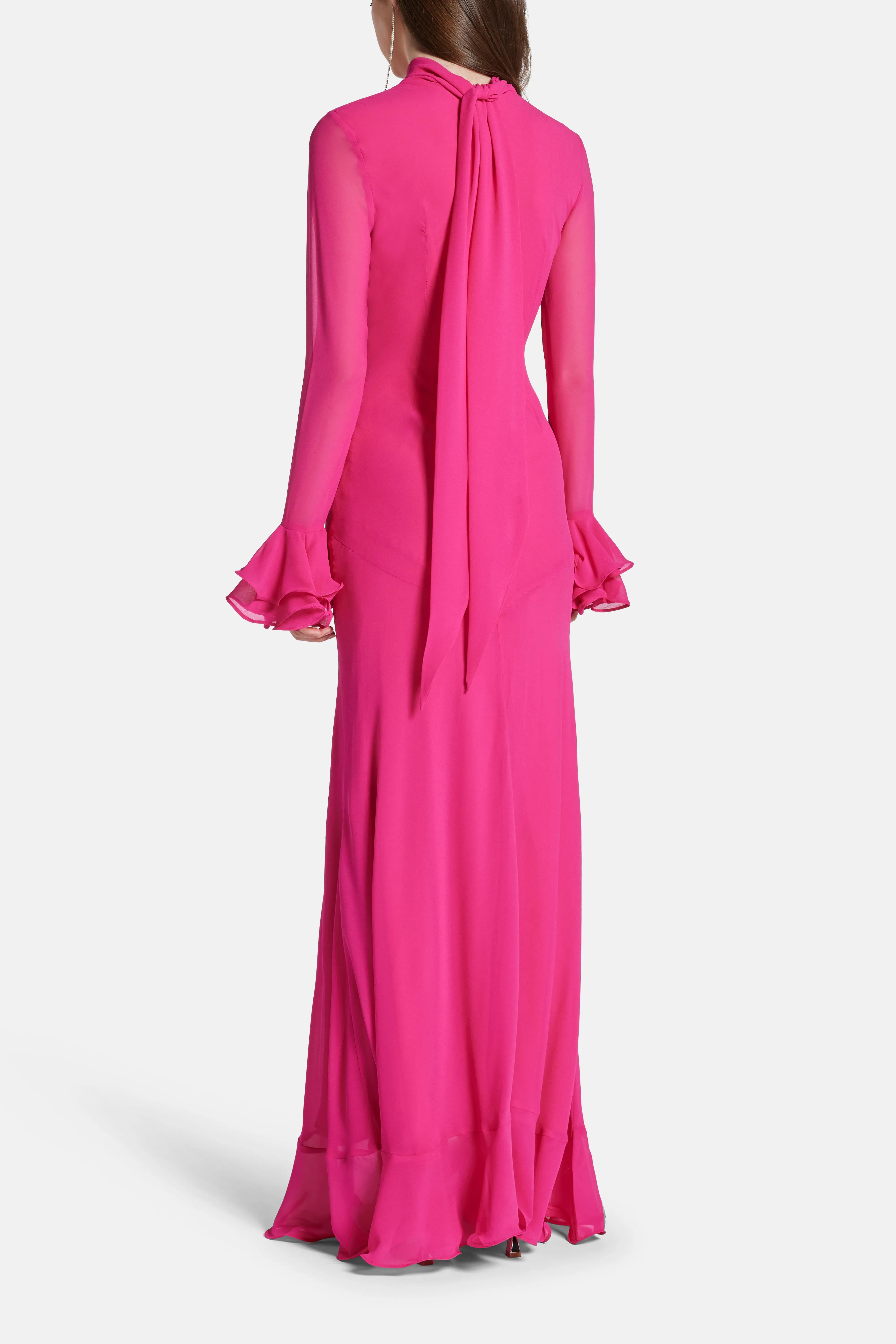 Daira Chiffon Maxi Dress With Cuffs Detail in Pink