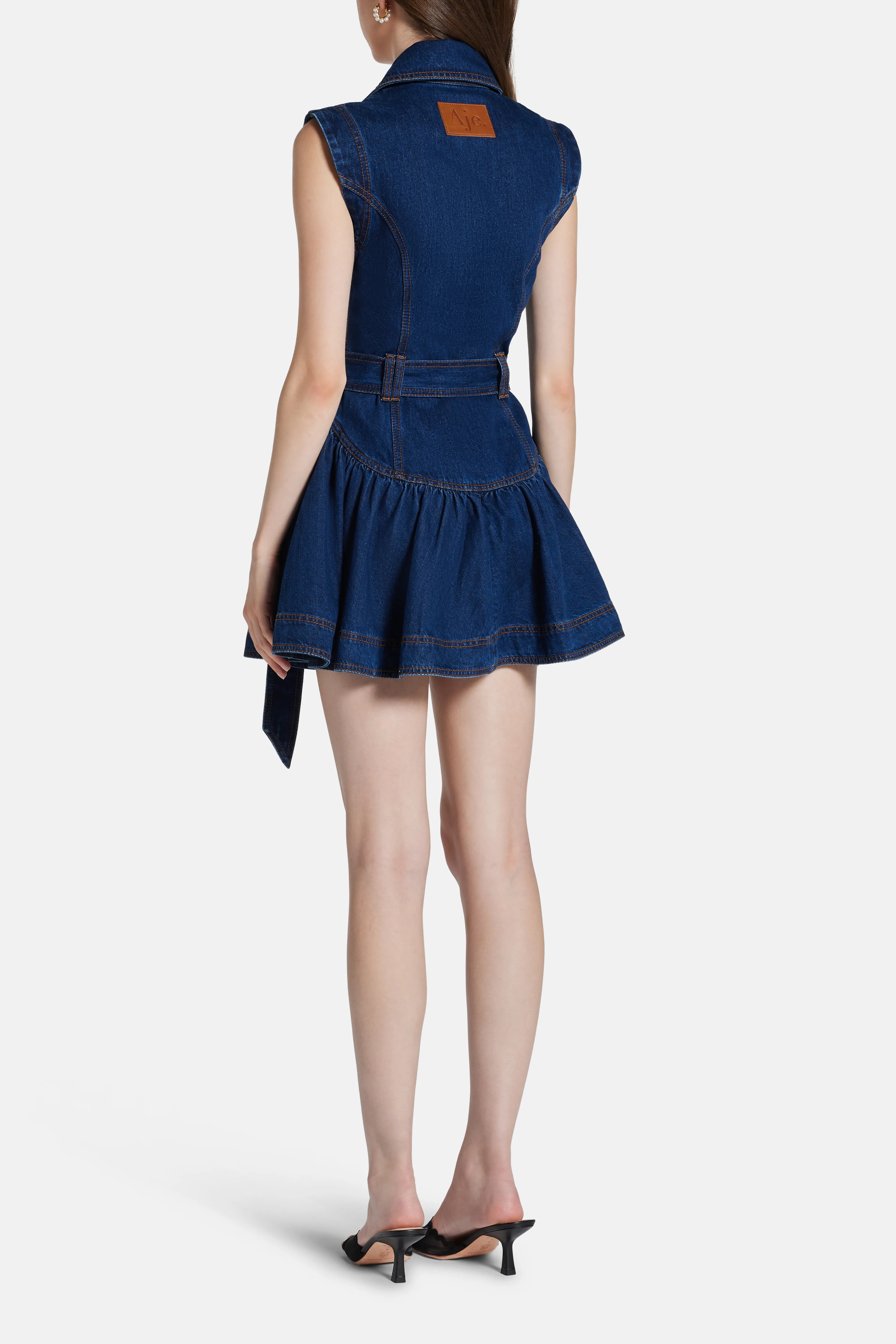 Elena Belted Cotton Denim Mini Dress in Blue