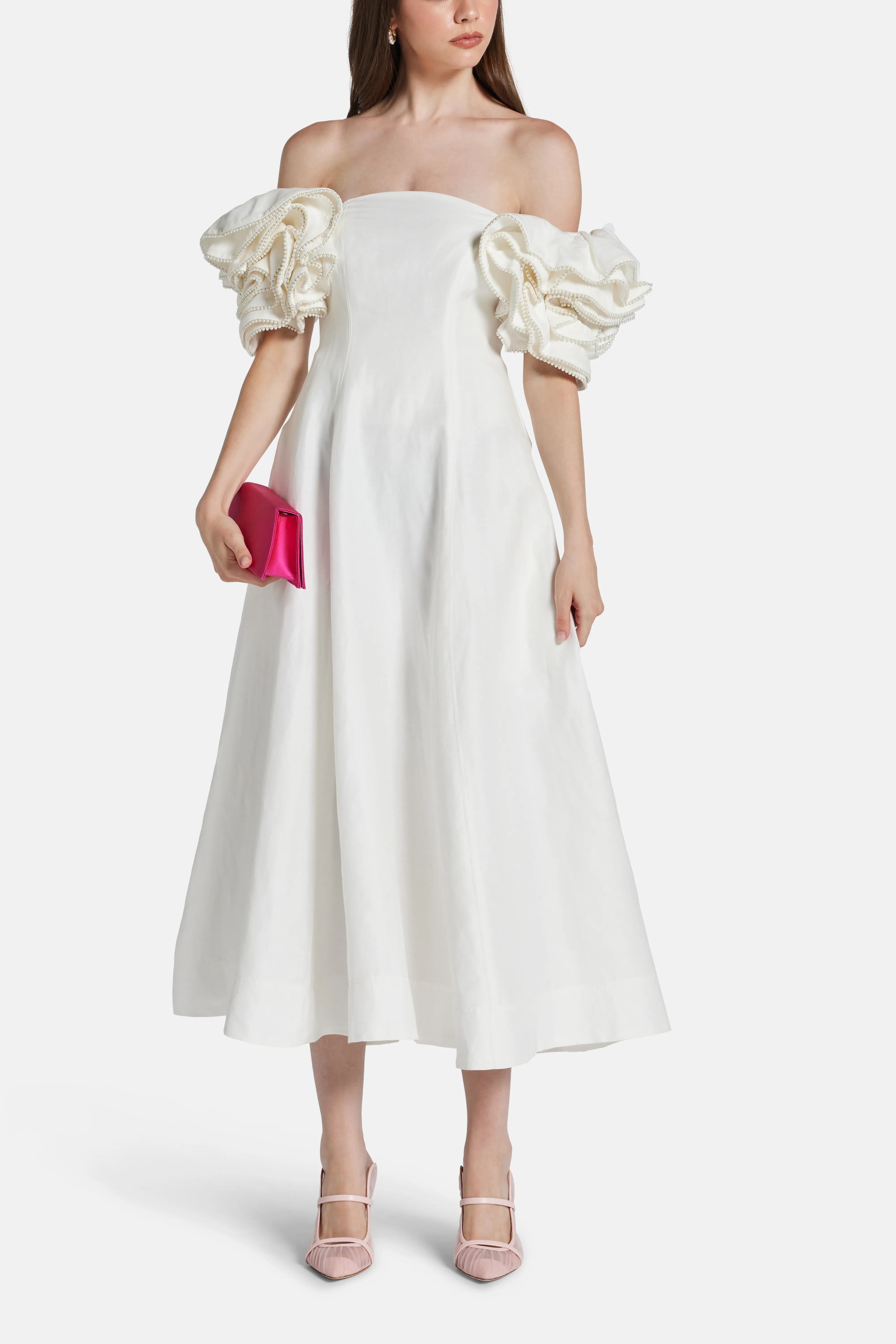Twyla Linen Midi Dress in White