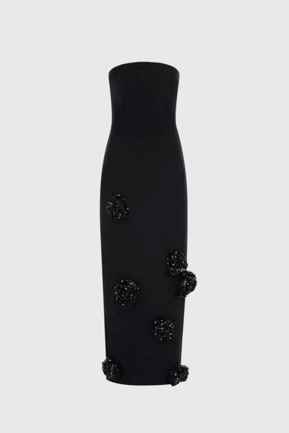 Rayna Embellished Wool Silk Blend Bustier Maxi Dress in Black
