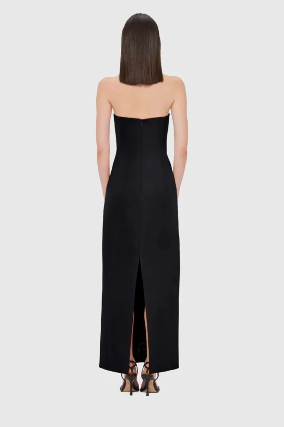 Rayna Embellished Wool Silk Blend Bustier Maxi Dress in Black