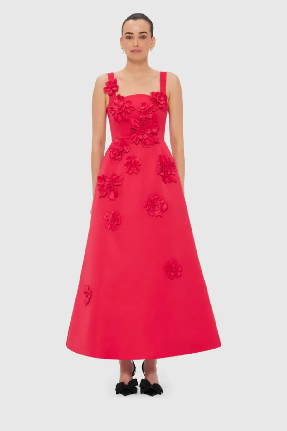 Rianne Floral Applique Sleeveless Maxi Dress in Red