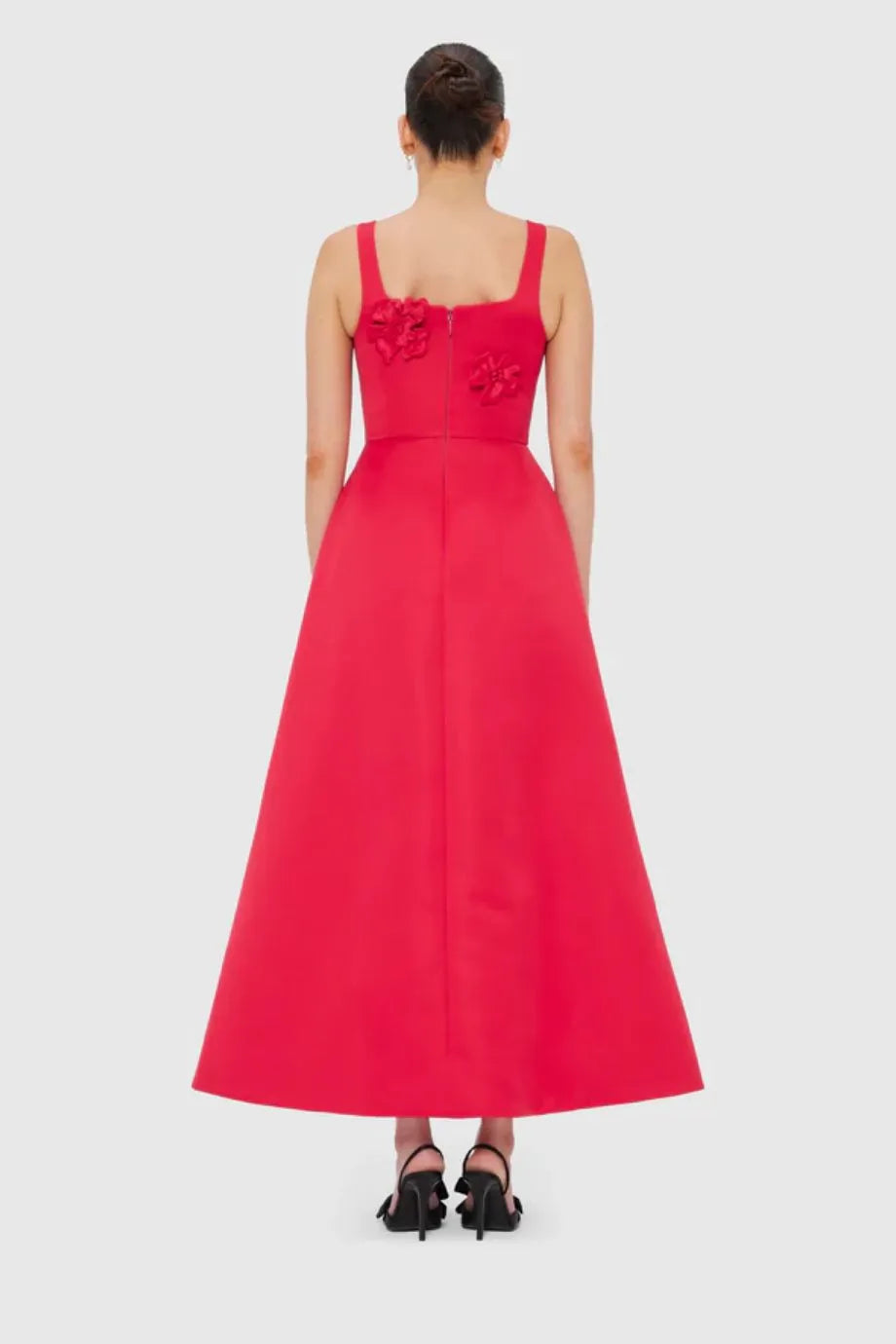 Rianne Floral Applique Sleeveless Maxi Dress in Red