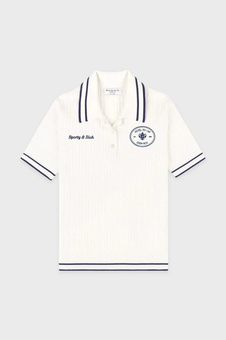 Eden Crest Cotton Cable Knit Polo T-Shirt in White