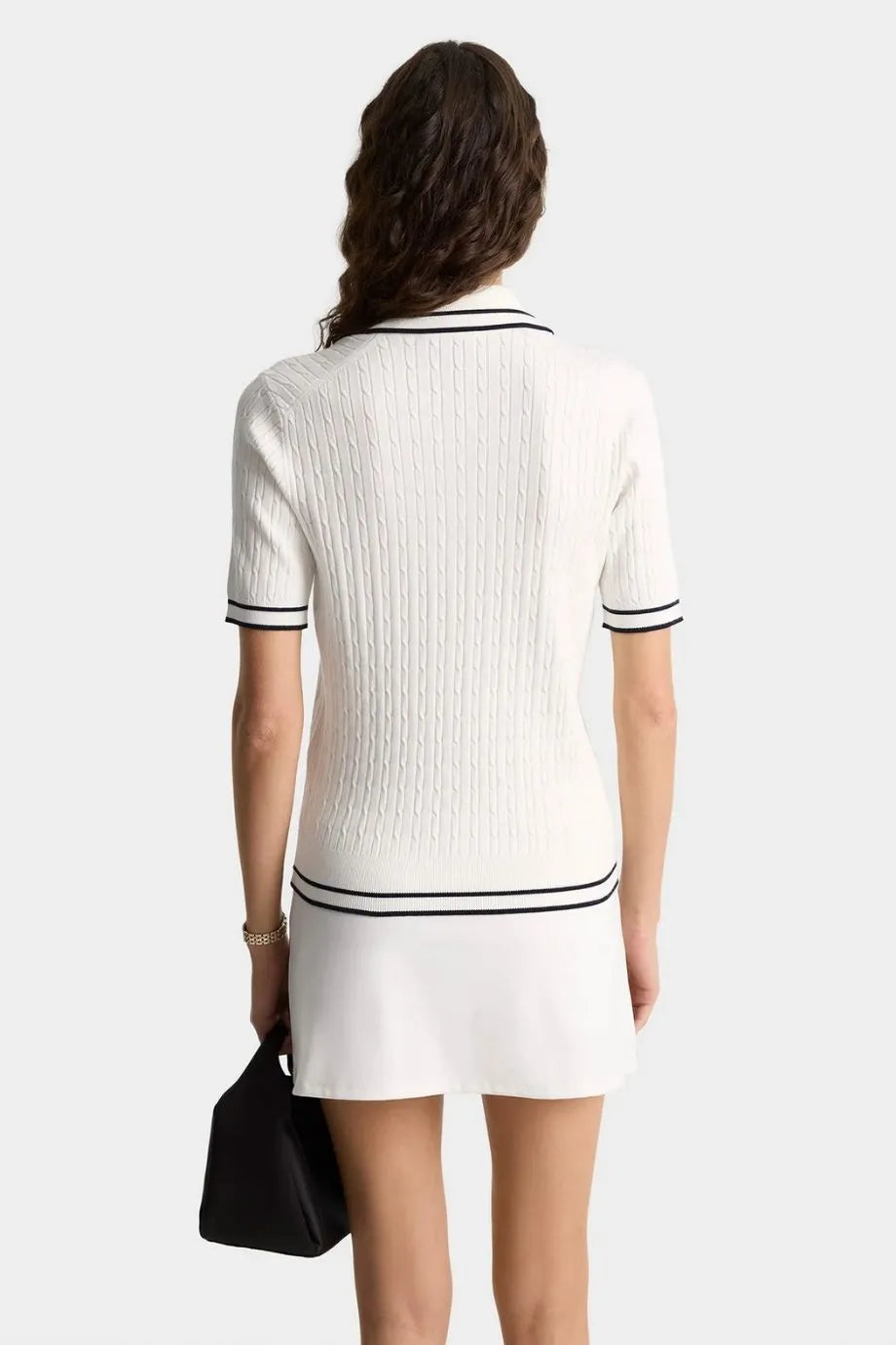 Eden Crest Cotton Cable Knit Polo T-Shirt in White