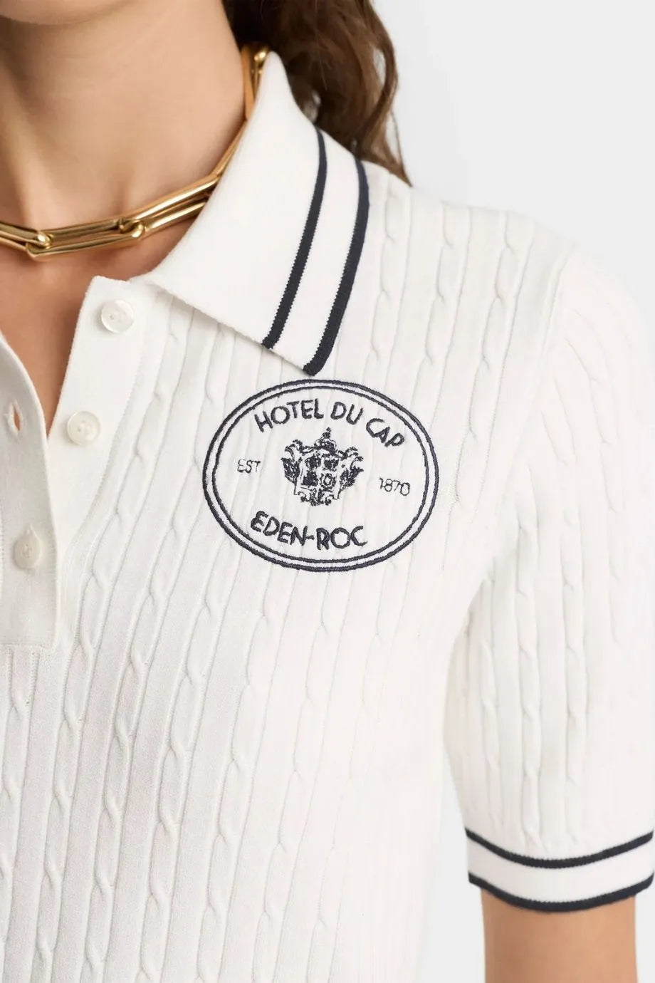 Eden Crest Cotton Cable Knit Polo T-Shirt in White