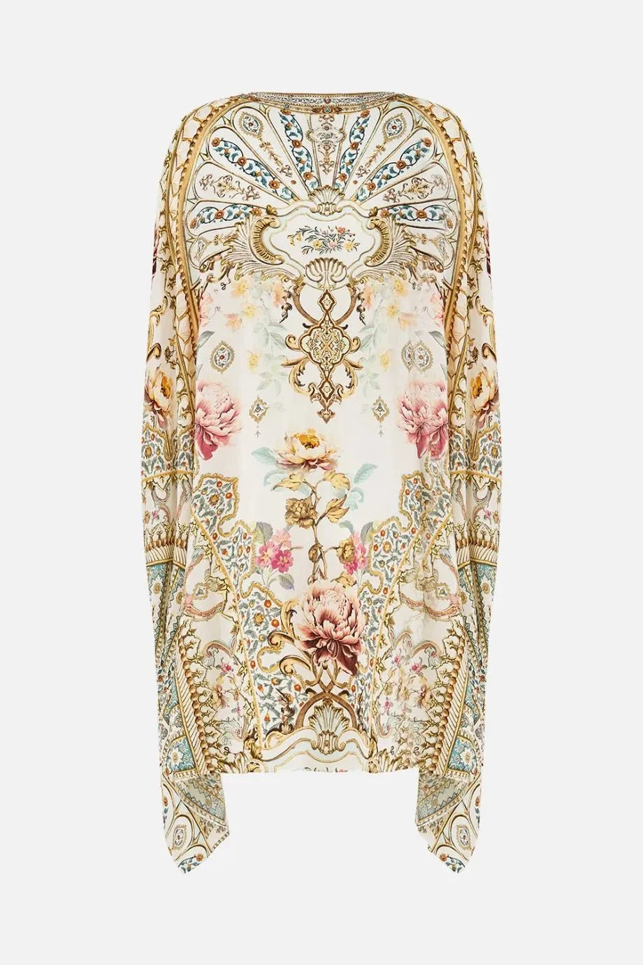 Ottoman Dynasty Floral Short Silk Kaftan With Cuff in Beige