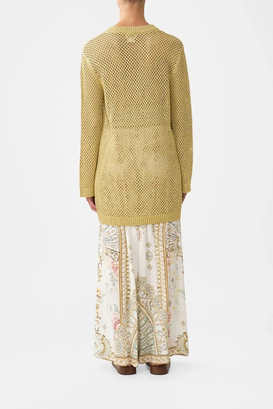 Ottoman Dynasty Knit Pointelle Tunic Top in Beige