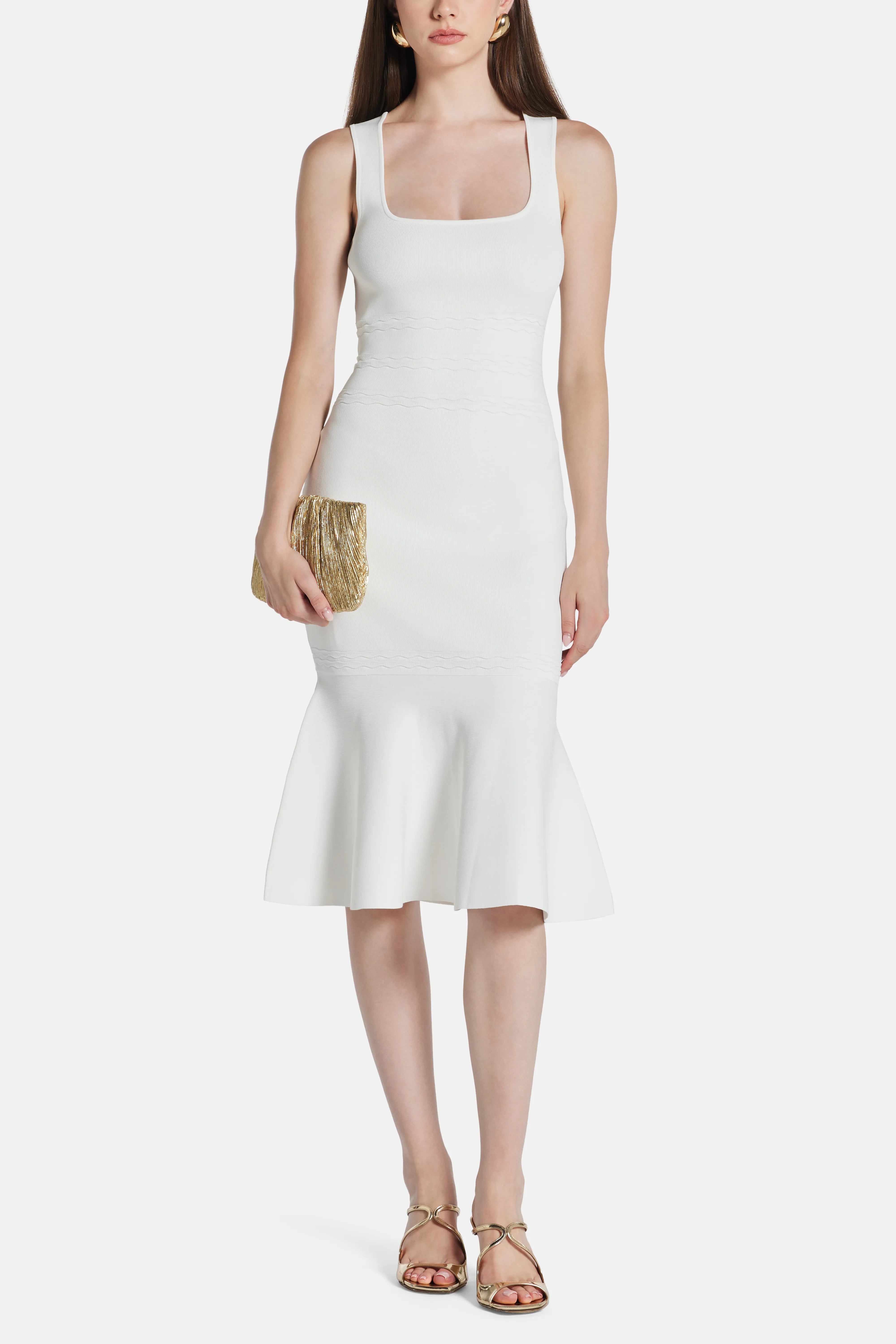 Camille Sleeveless Knit Bandage Midi Dress in White