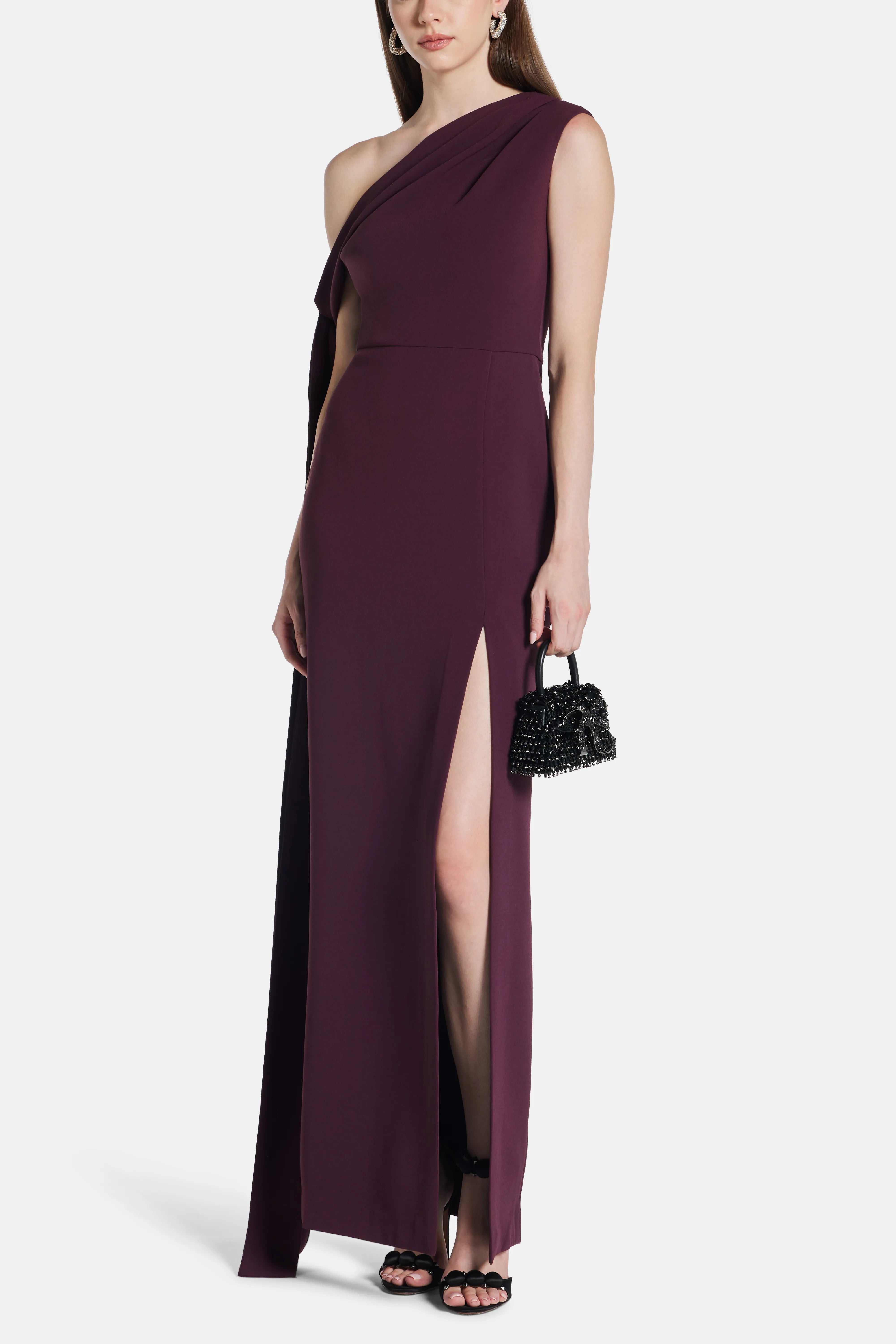 Irina One Shoulder Evening Dress in Burgundy