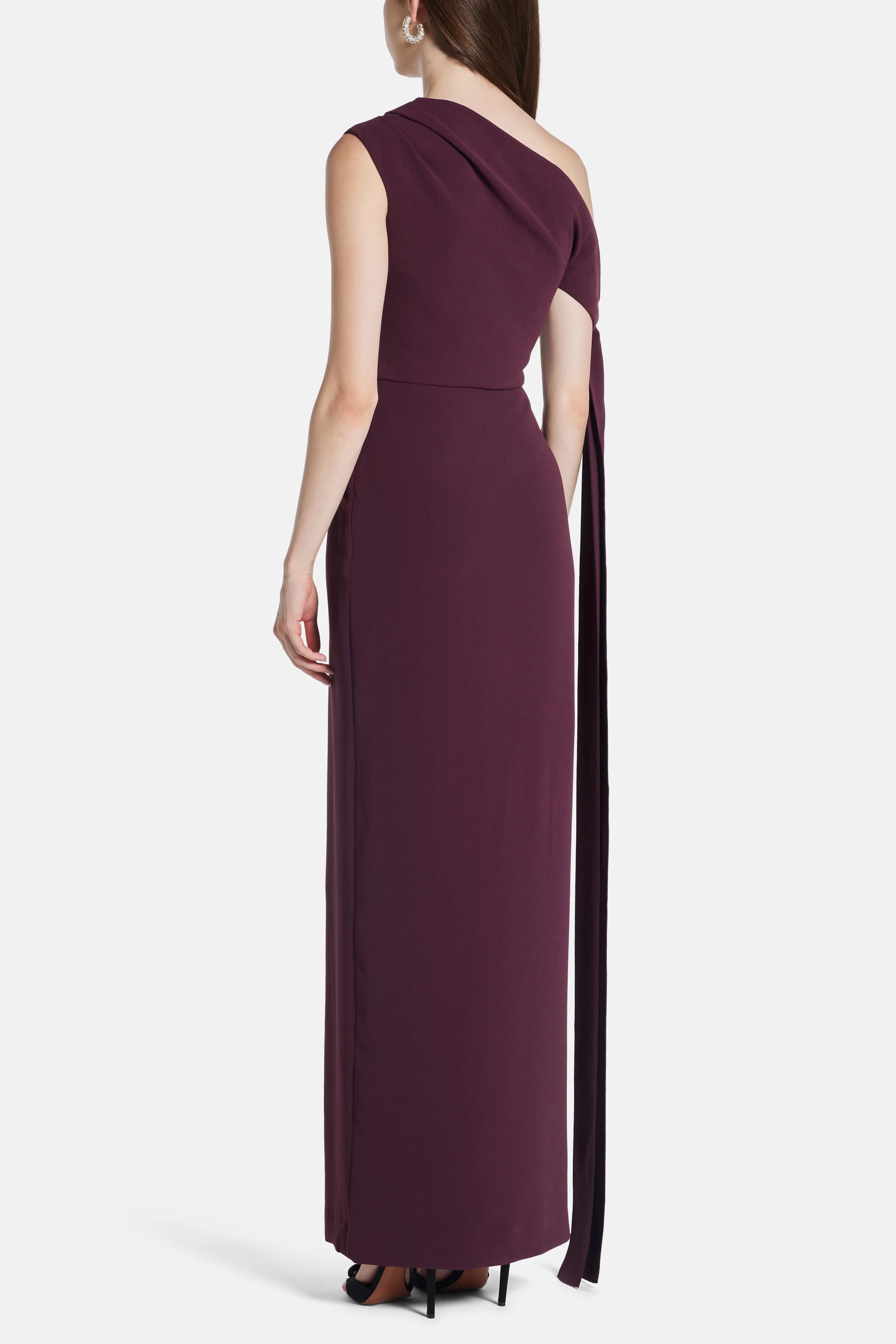 Irina One Shoulder Evening Dress in Burgundy