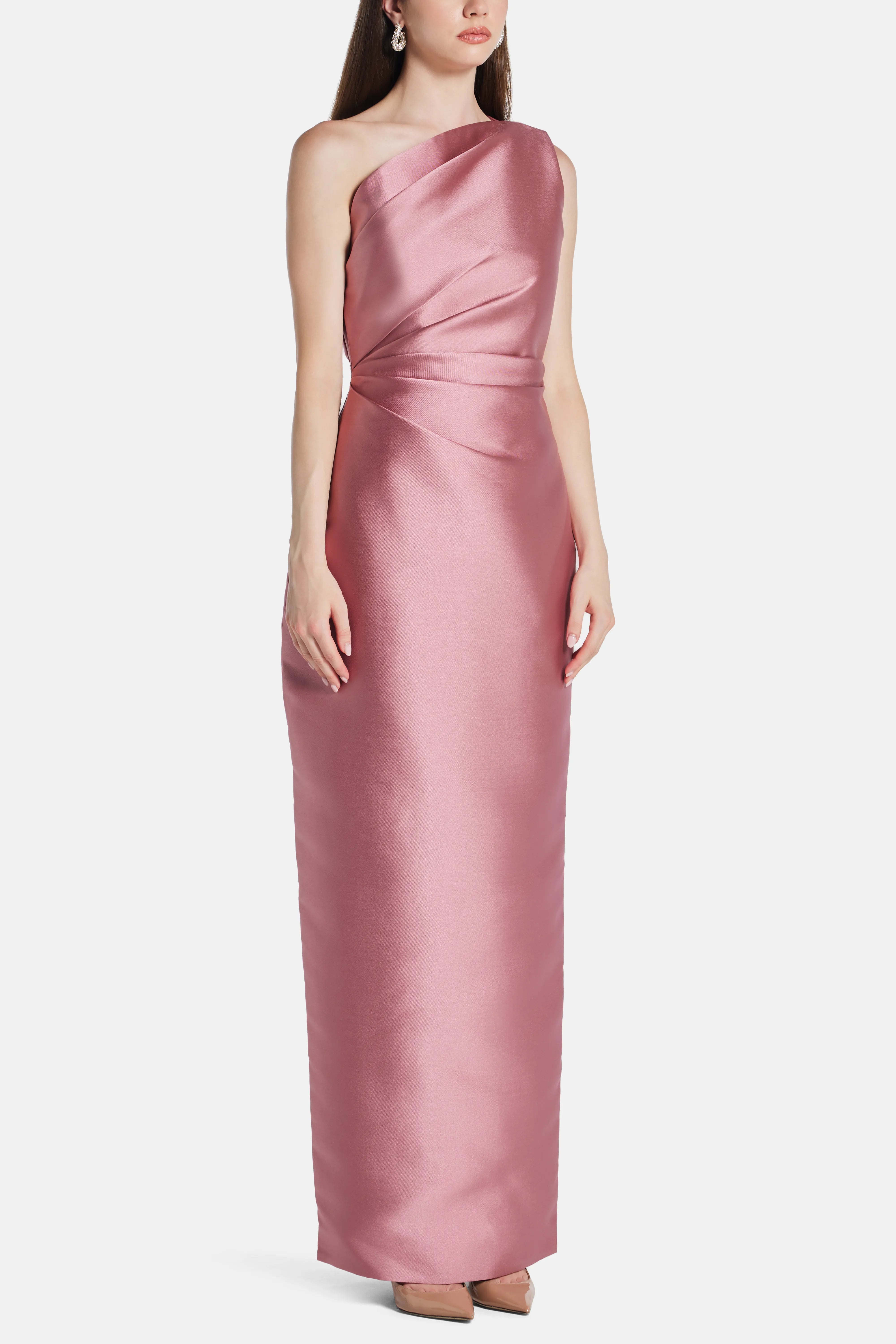 Kira One Shoulder Evening Dress in Pink