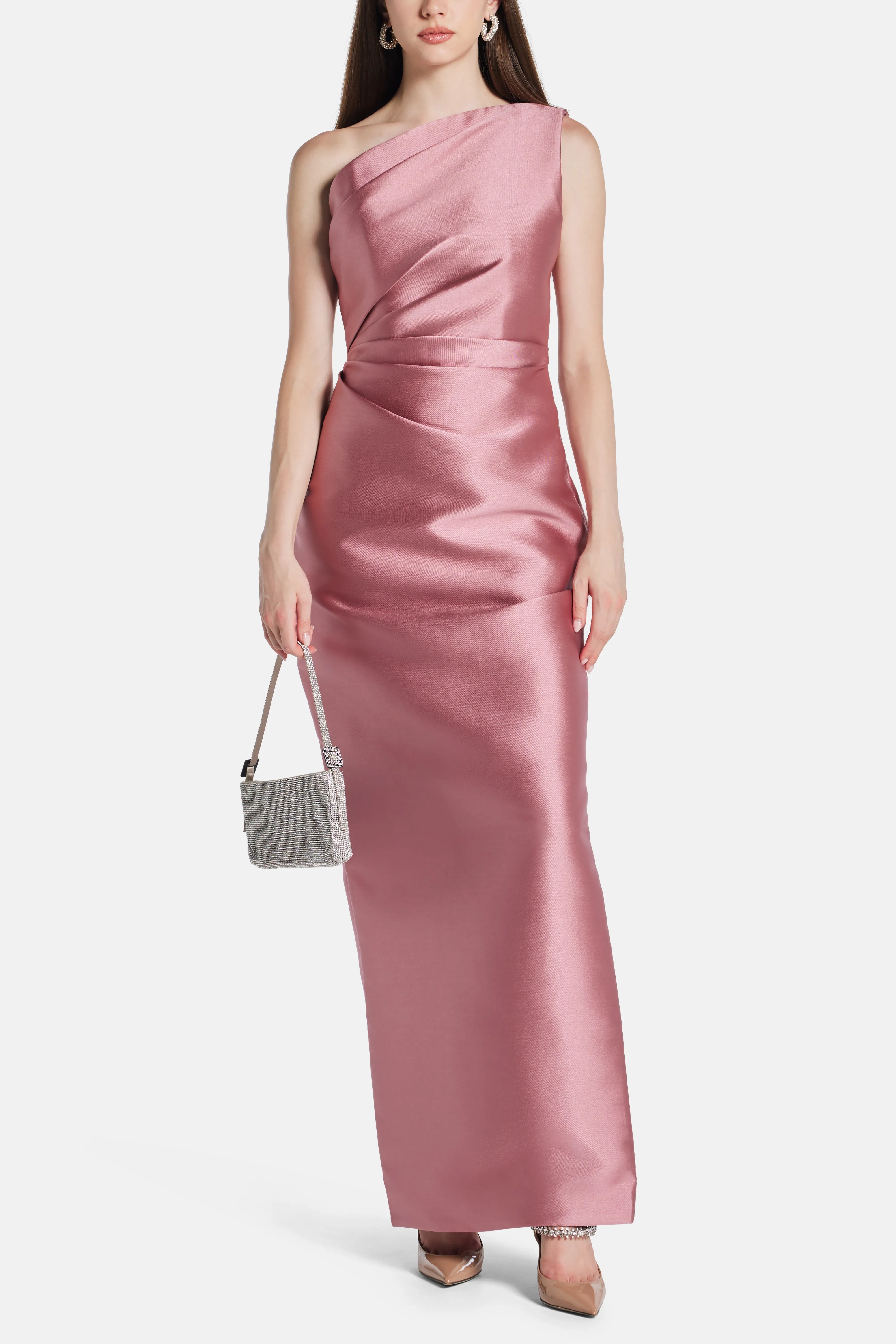 Kira One Shoulder Evening Dress in Pink
