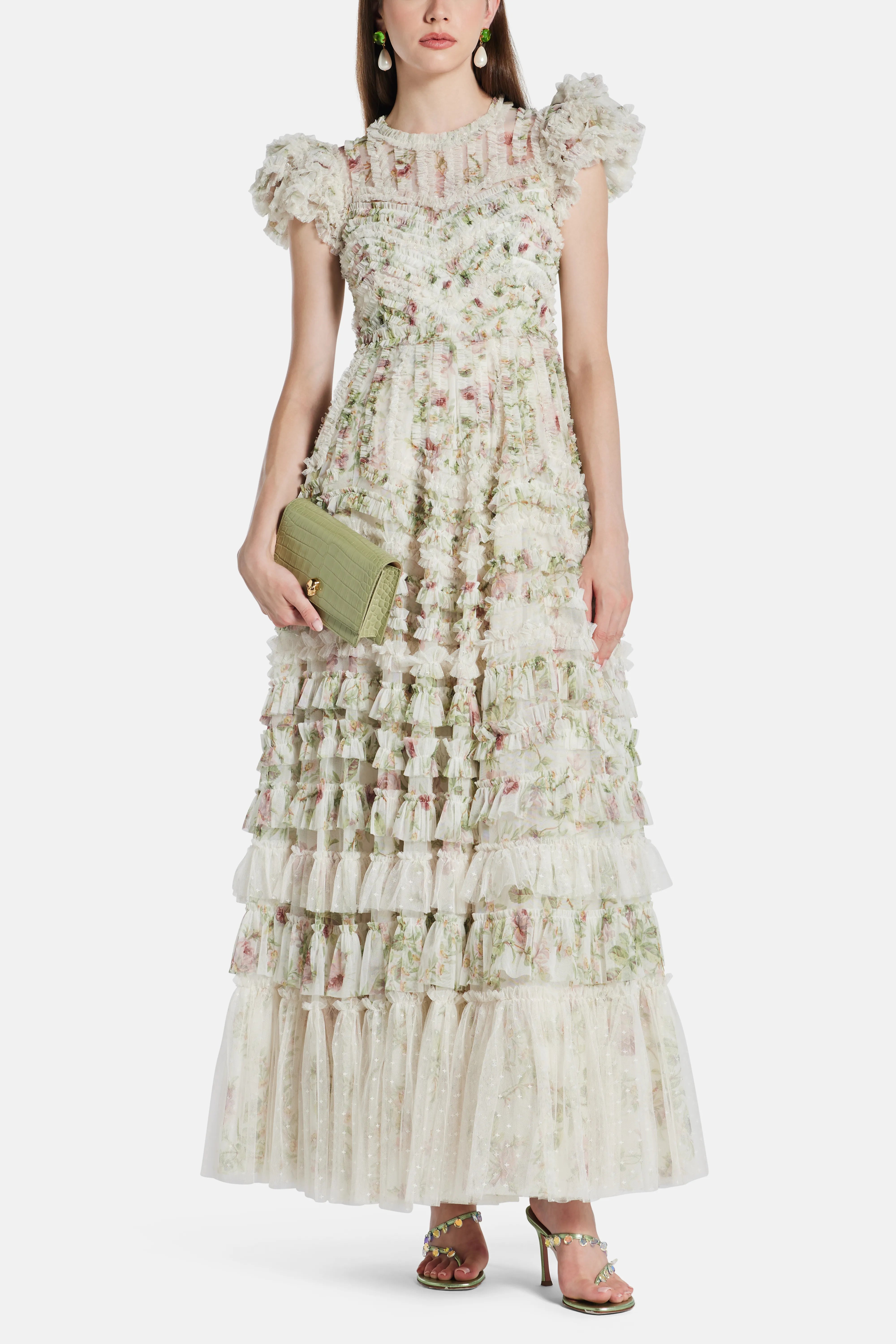 Colettes La Vie En Rose Round Neck Short Sleeves Evening Dress in Cream