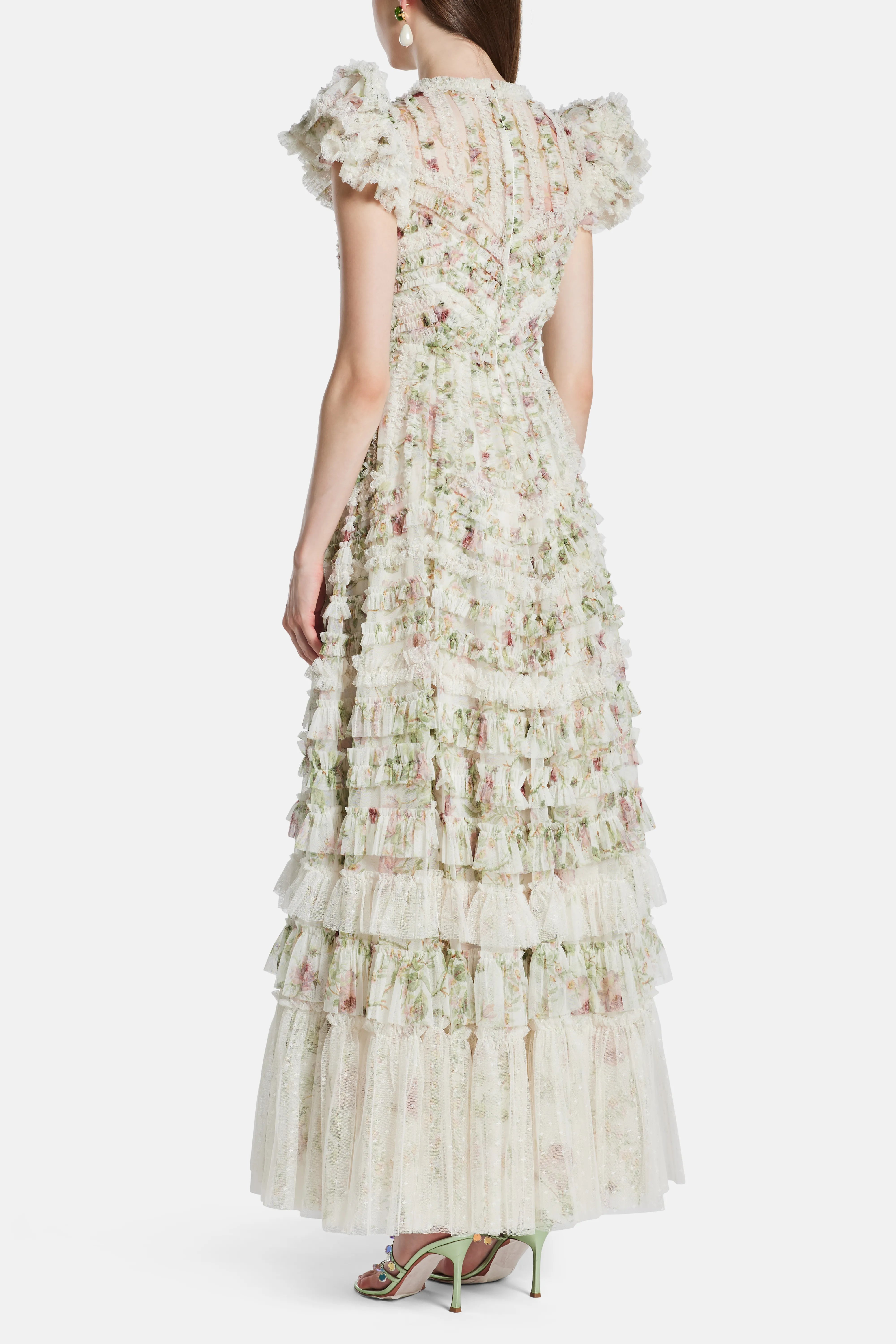 Colettes La Vie En Rose Round Neck Short Sleeves Evening Dress in Cream