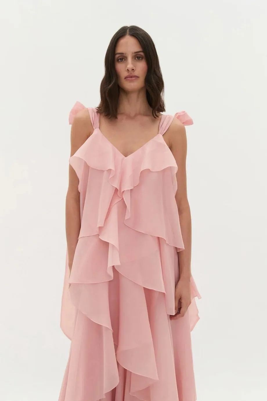 Gracie Sleeveless Ruffles Maxi Dress in Pink