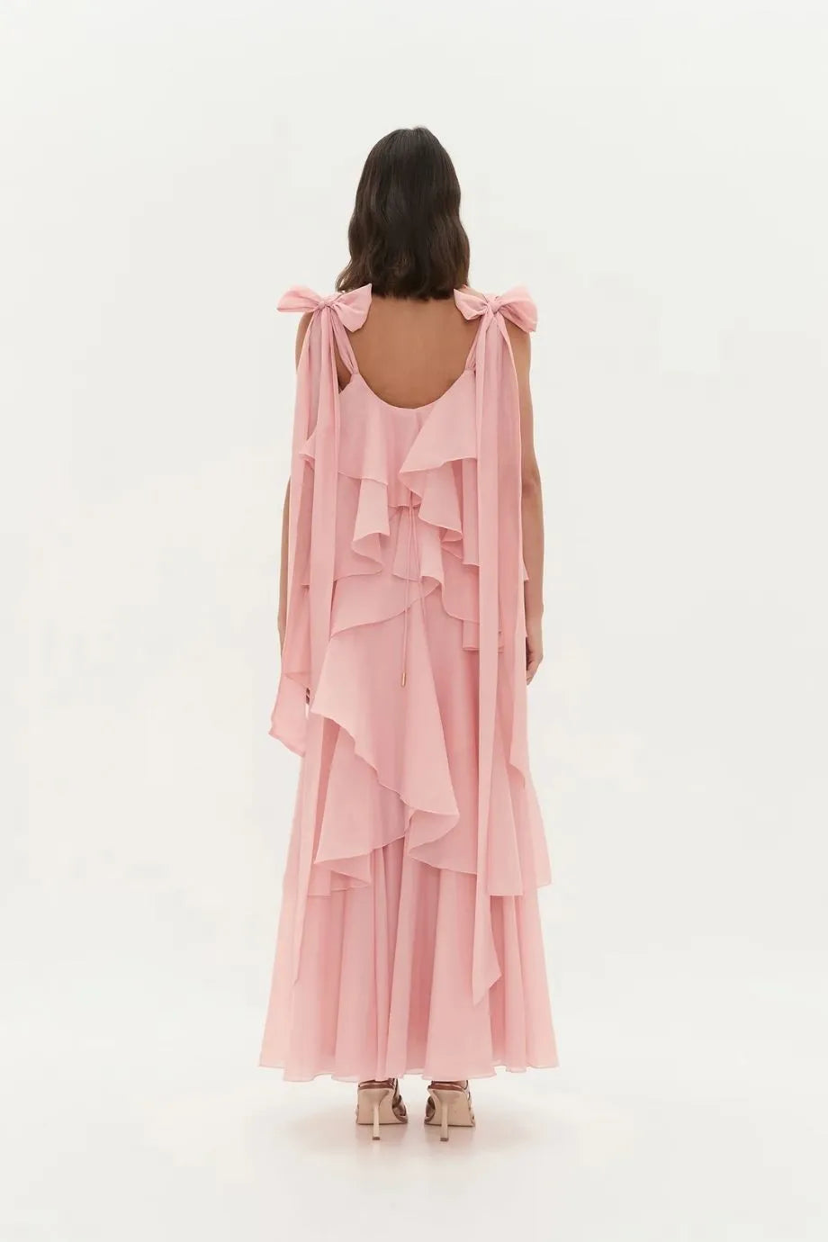 Gracie Sleeveless Ruffles Maxi Dress in Pink