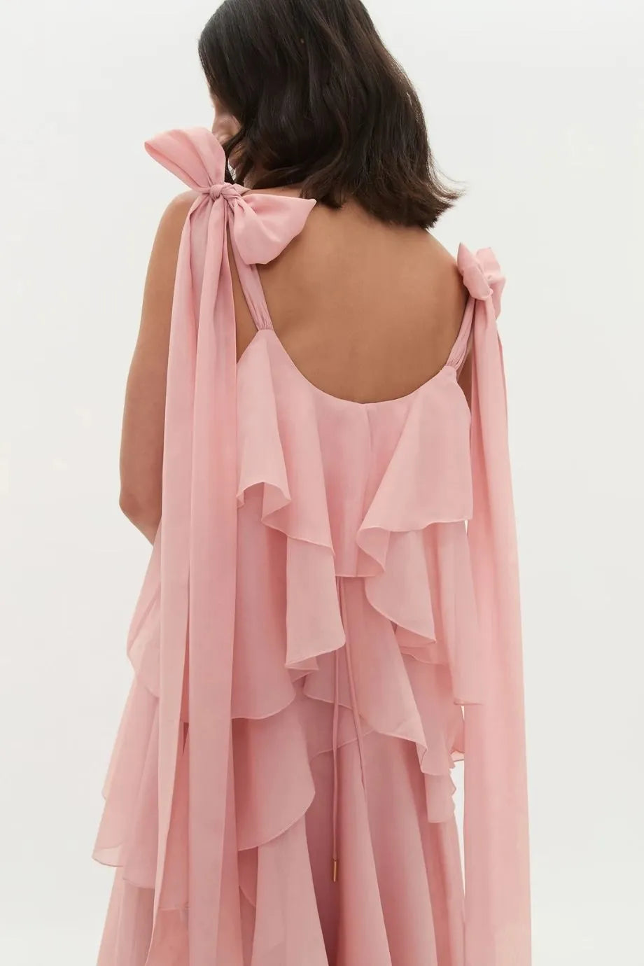 Gracie Sleeveless Ruffles Maxi Dress in Pink