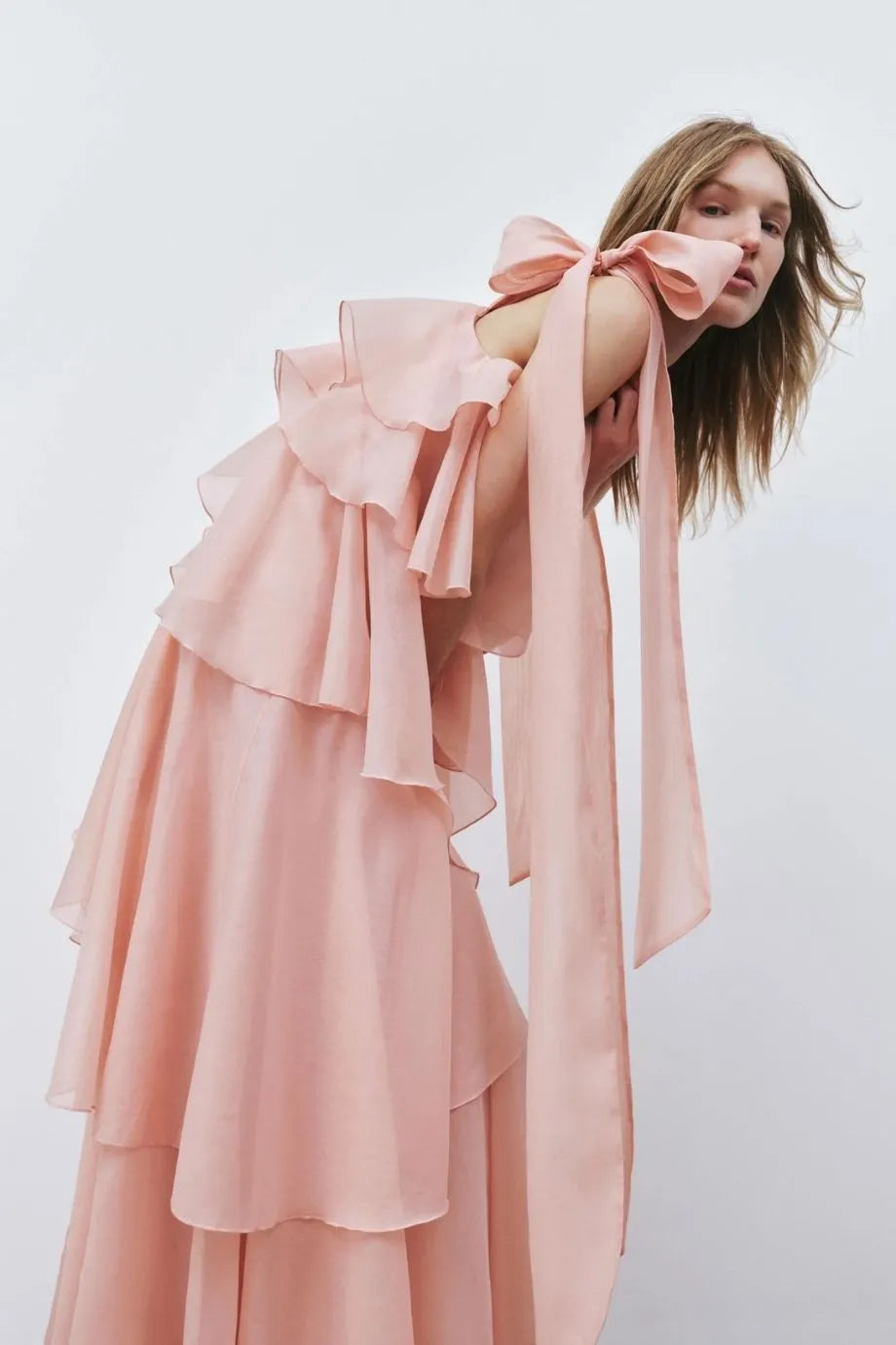 Gracie Sleeveless Ruffles Maxi Dress in Pink