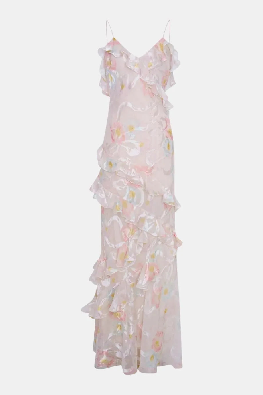Rialto Sleeveless Ruffles Silk Maxi Dress in White