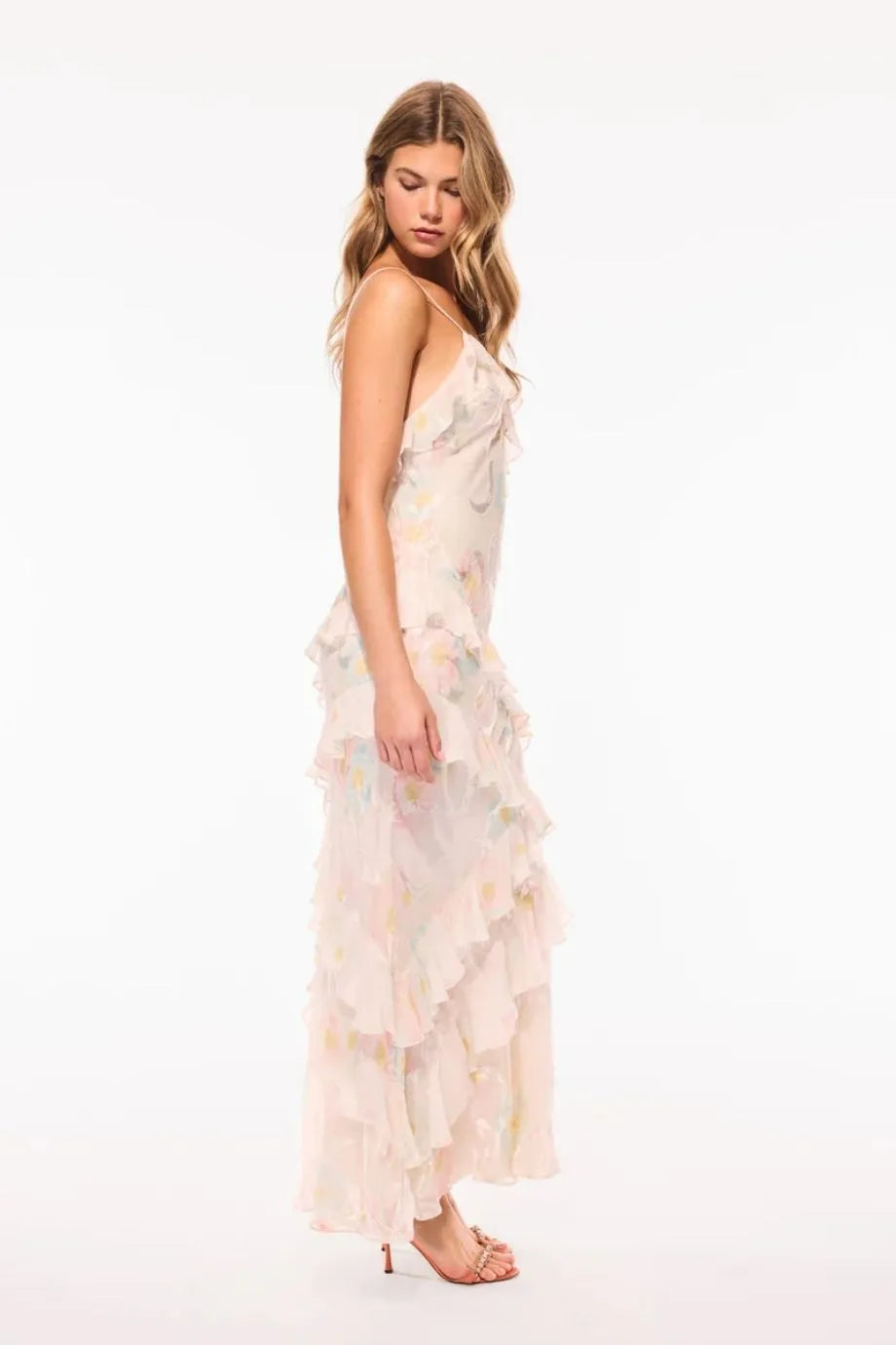 Rialto Sleeveless Ruffles Silk Maxi Dress in White