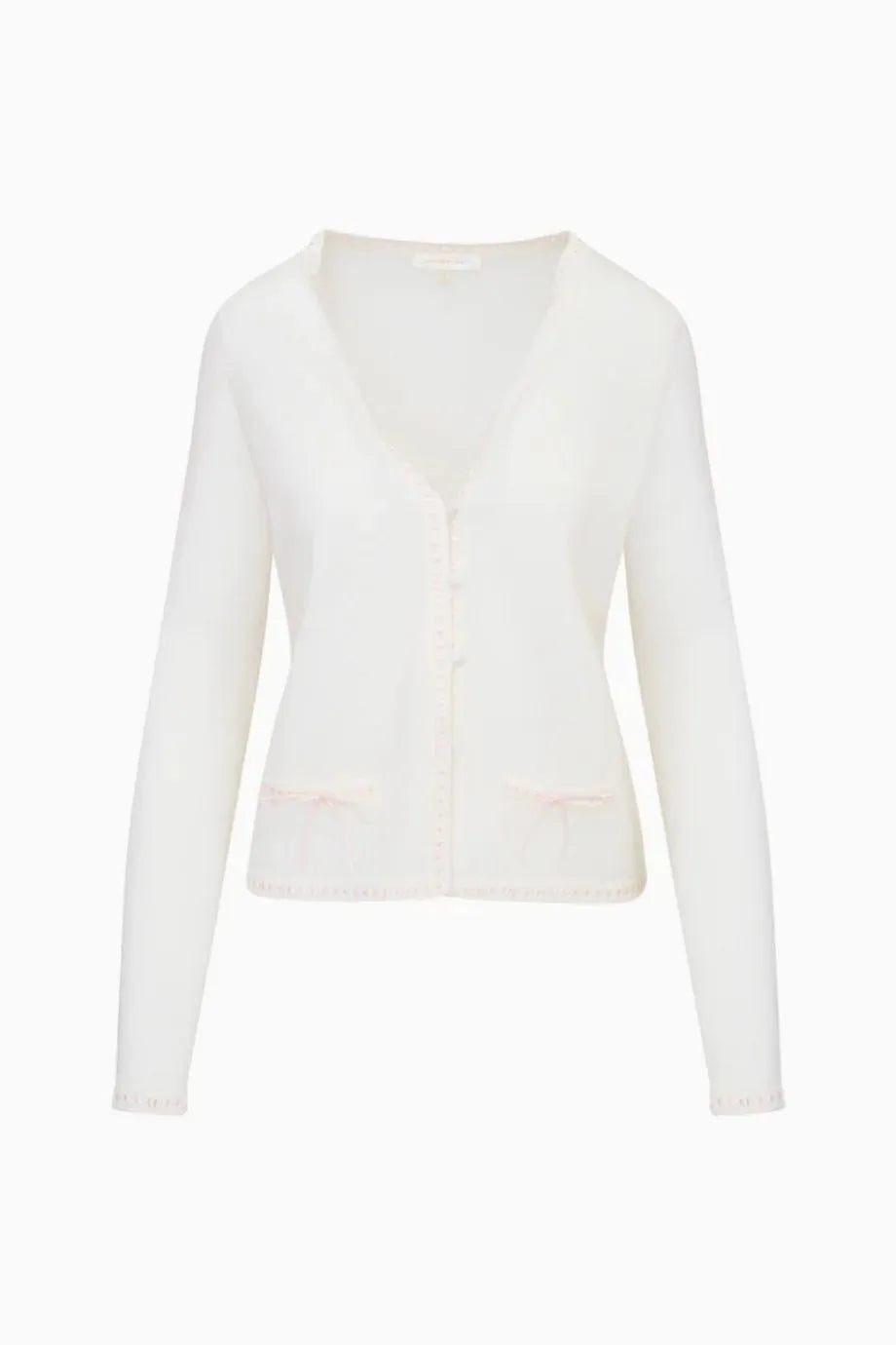 Nessa Ribbon Detail Wool Cardigan in White