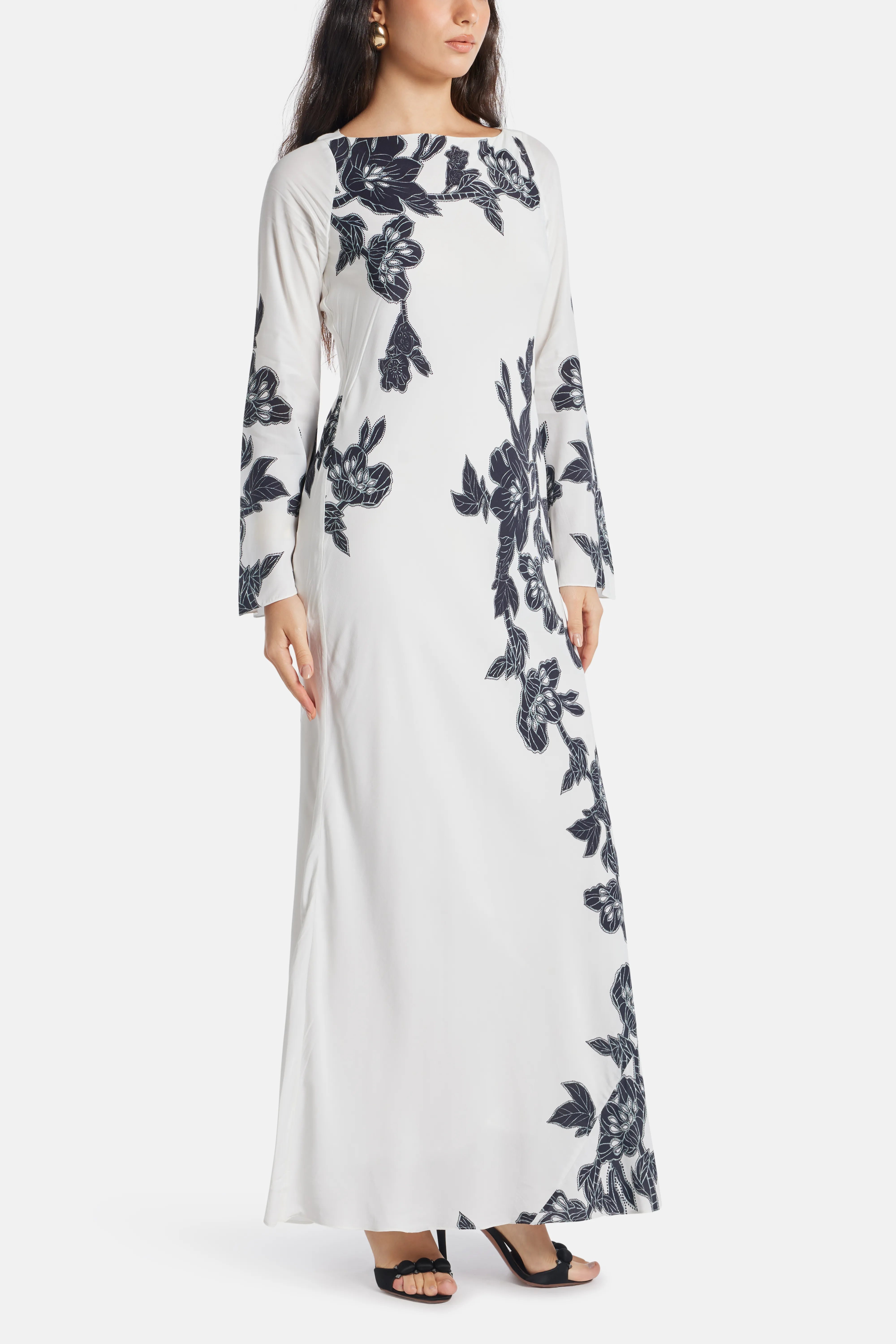 Aahi Floral Linen Maxi Dress in White