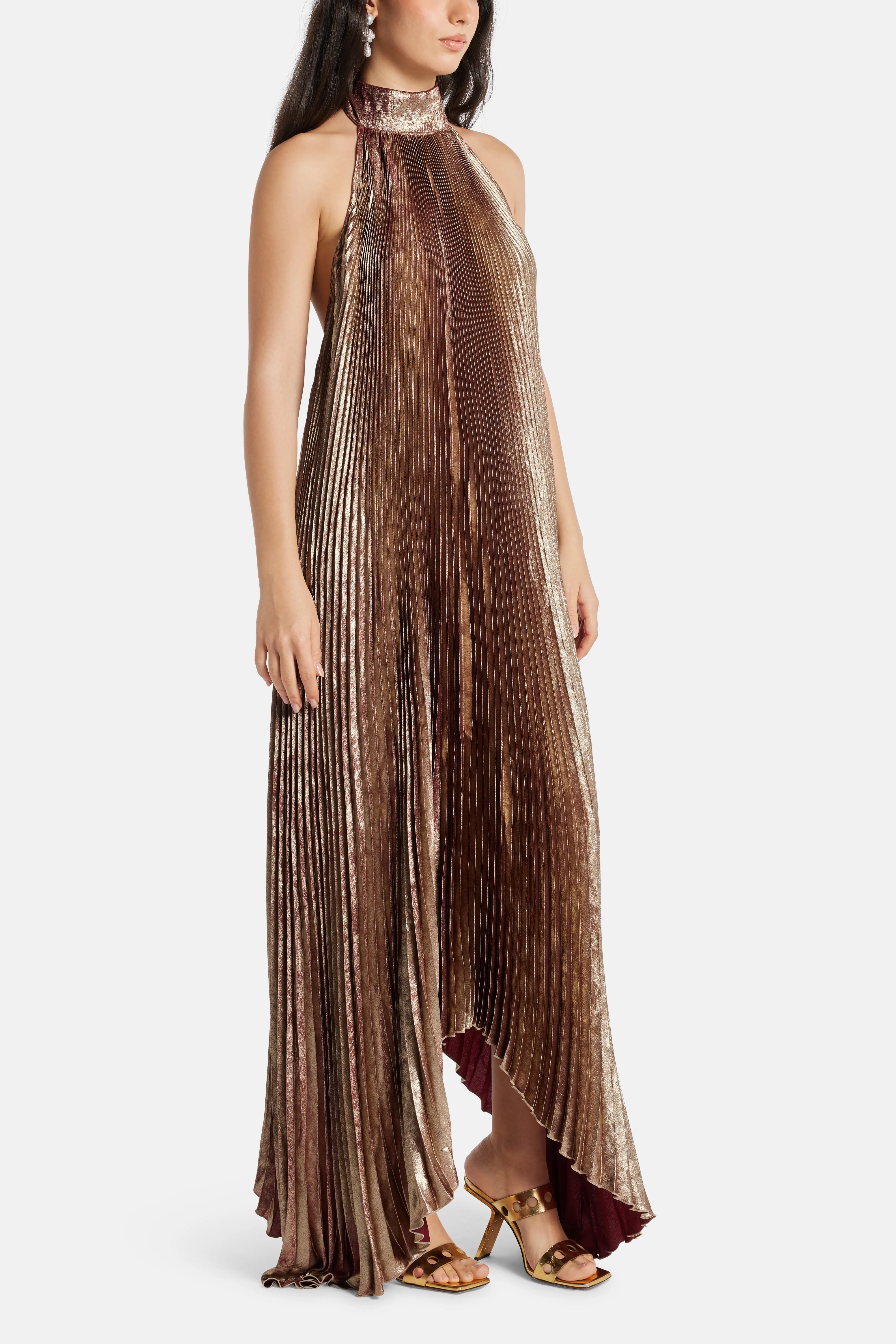 Olympia Sleeveless Evening Dress in Gold