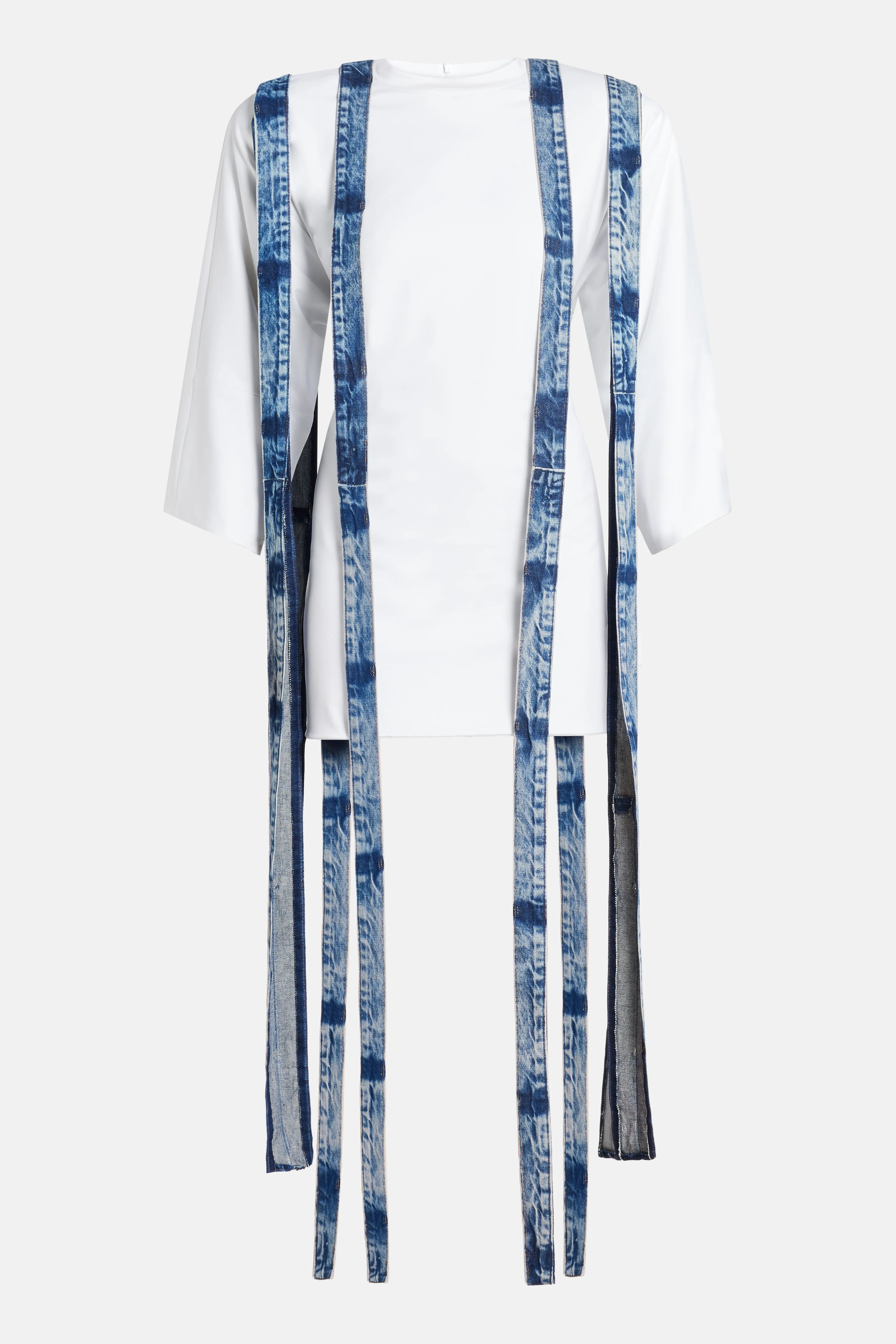 Oversized Denim Straps T-Shirt Mini Dress in White