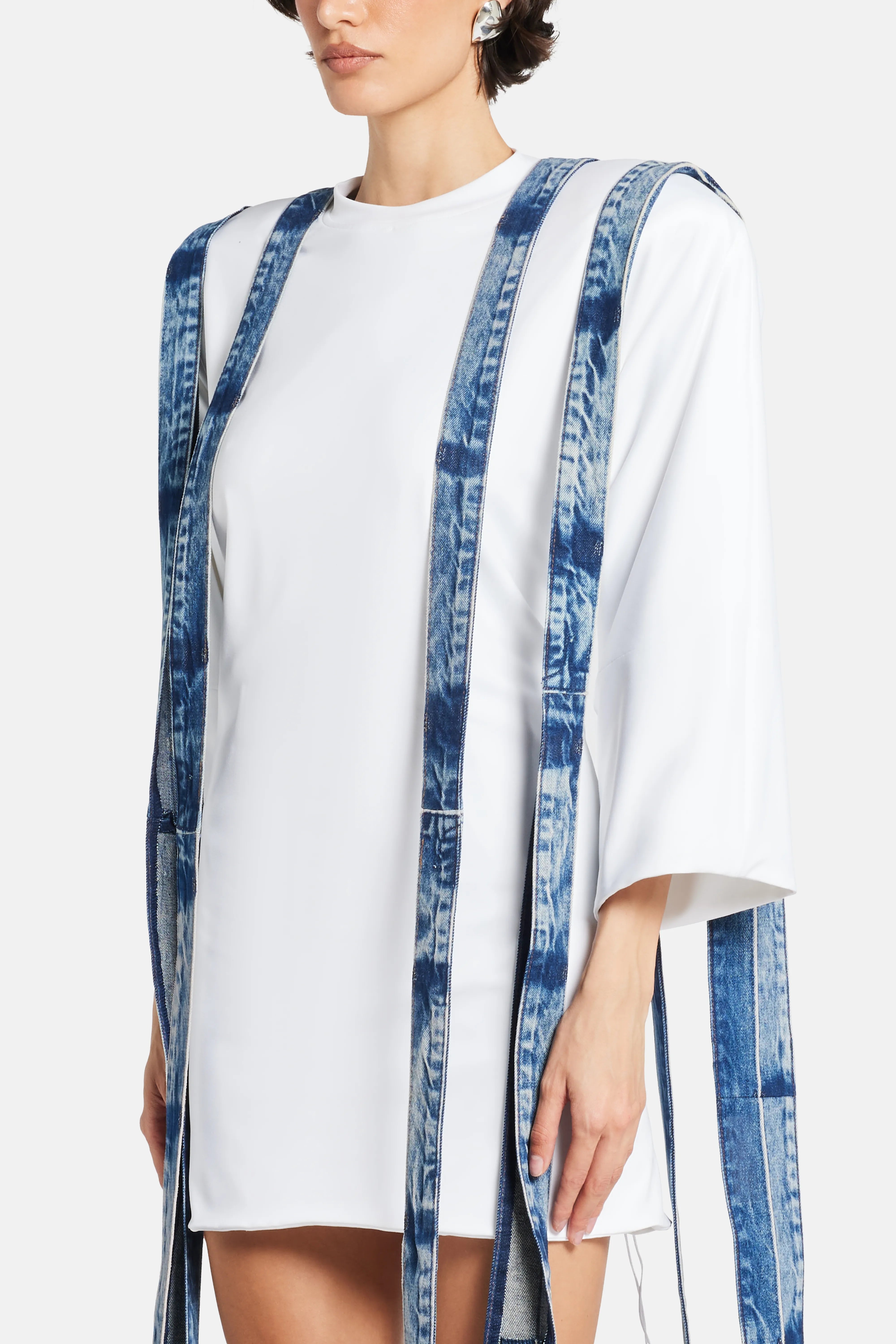 Oversized Denim Straps T-Shirt Mini Dress in White