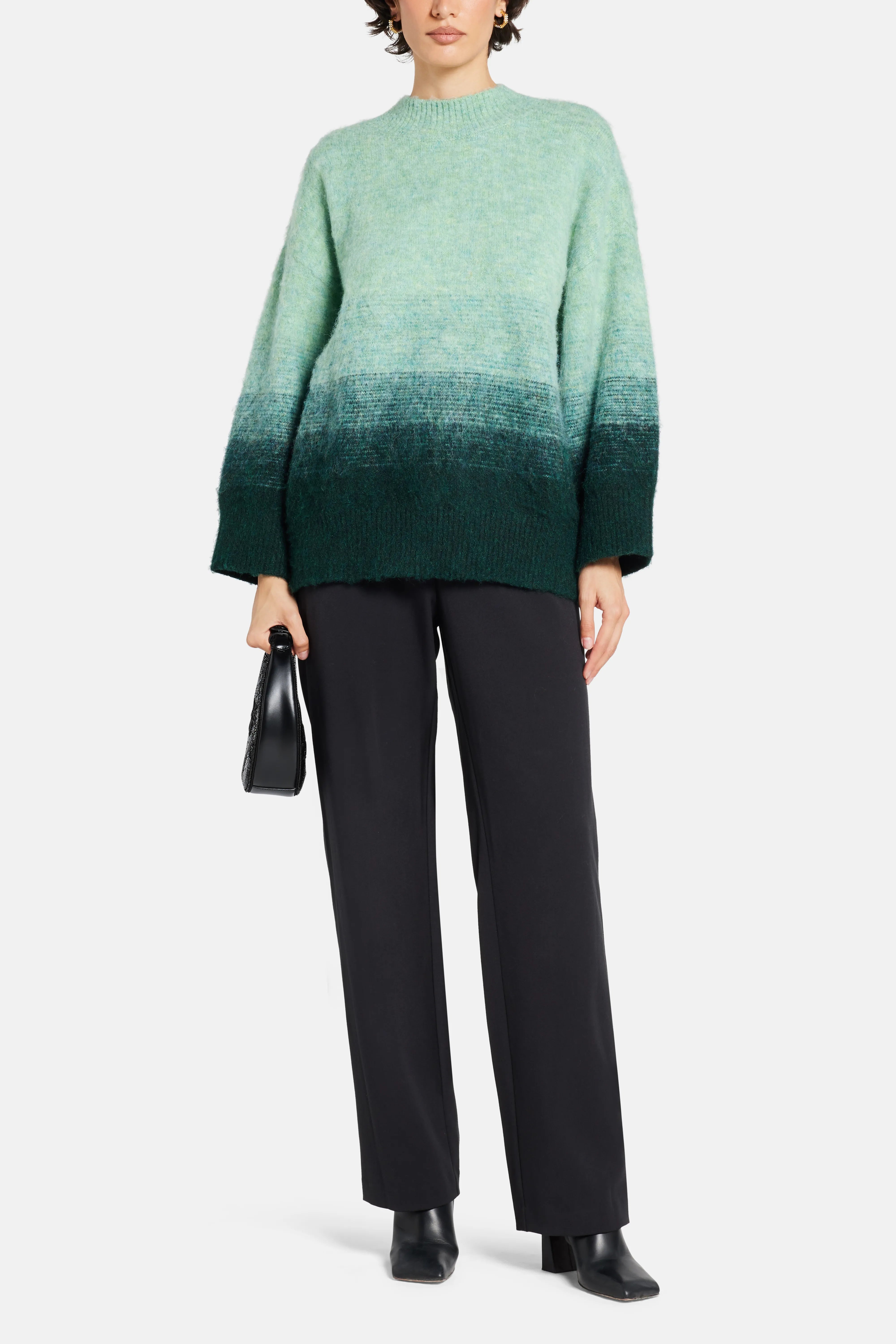 Leith Ombre Round Neck Wool Sweater in Blue