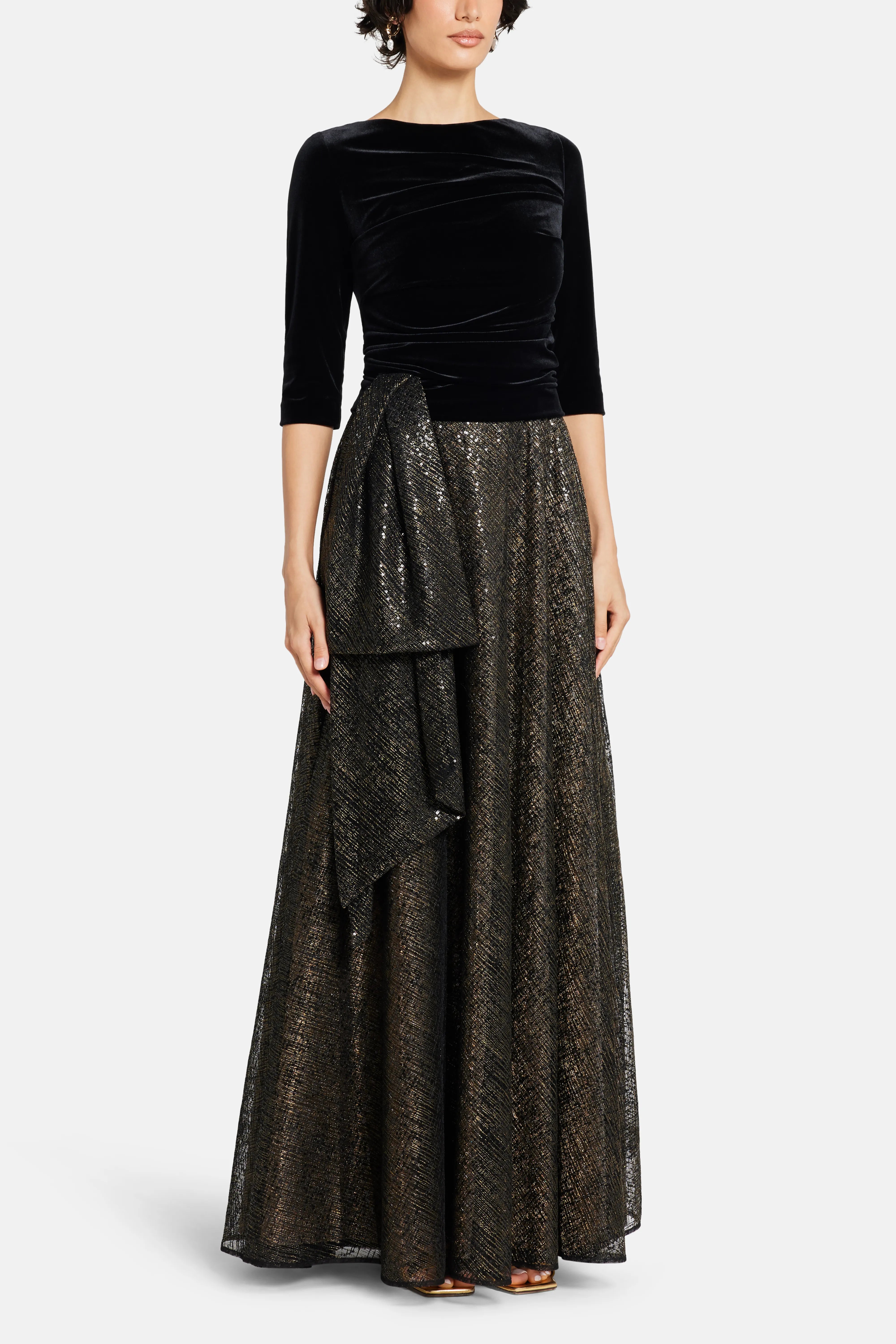 Dulce Sequin Net Evening Dress in Black