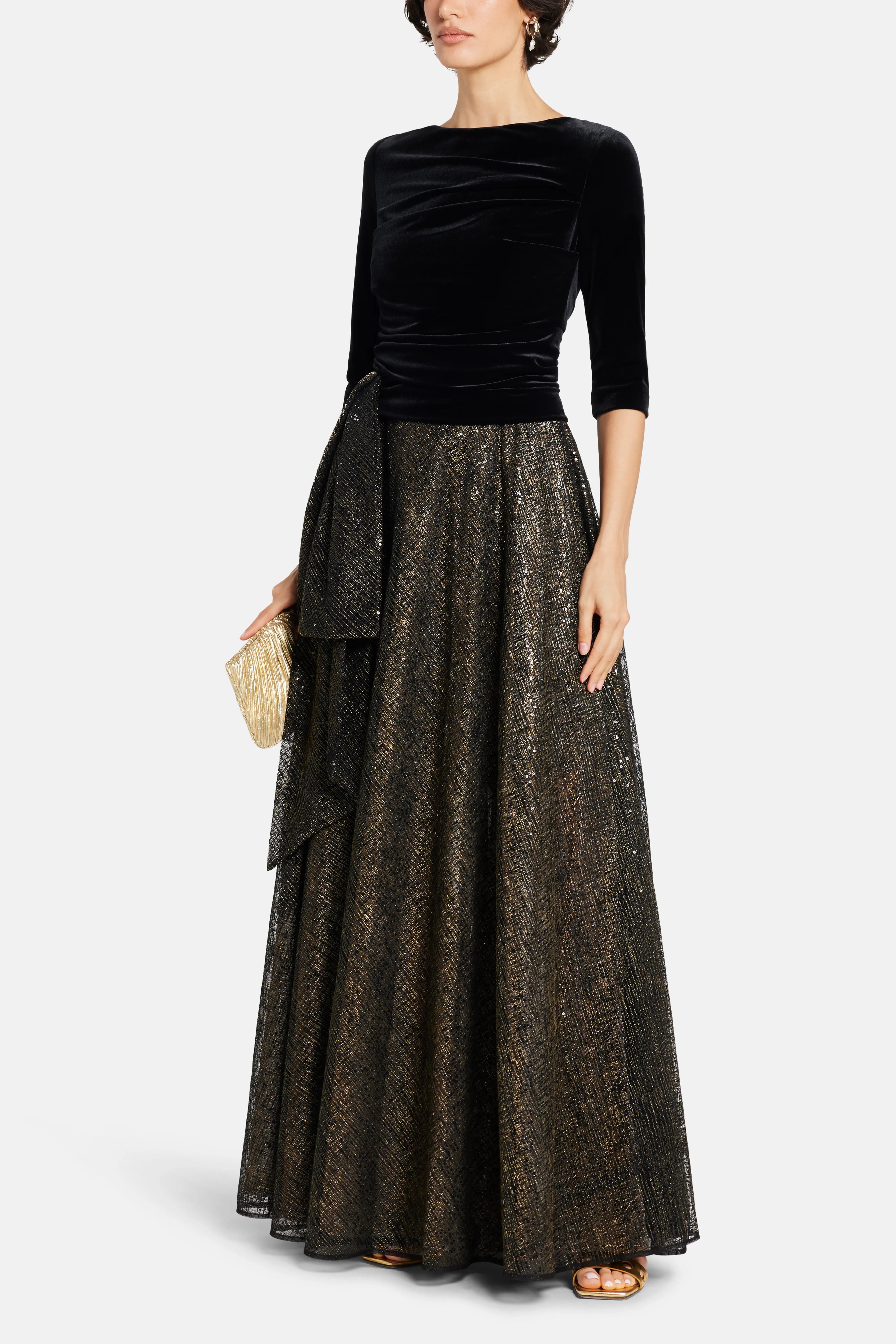Dulce Sequin Net Evening Dress in Black
