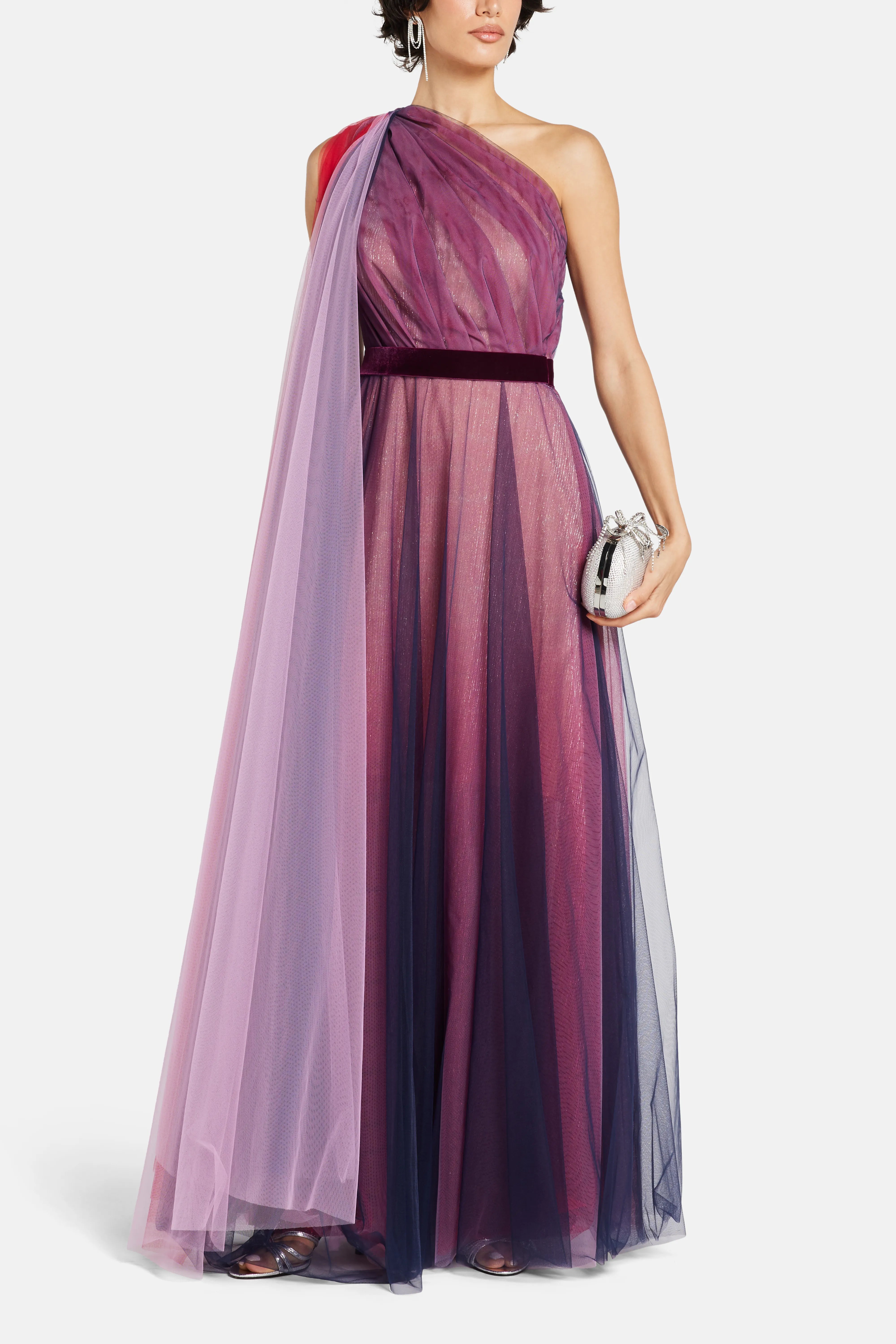Tulle Midnight One Shoulder Evening Dress in Blue