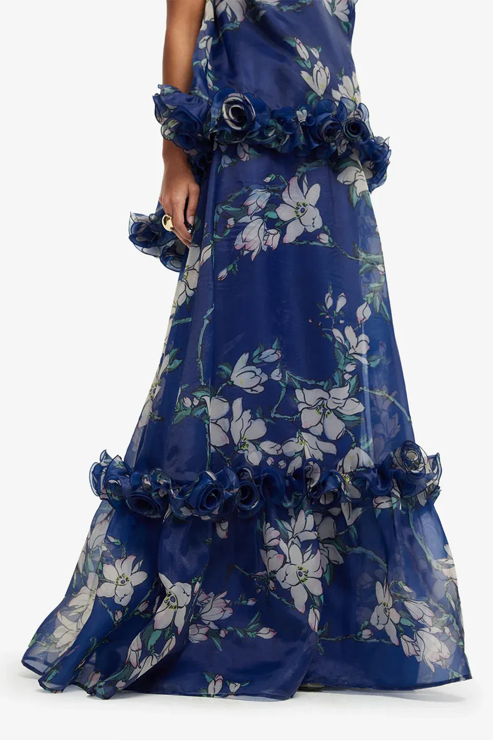 Paige Floral Ruffles Maxi Skirt in Blue