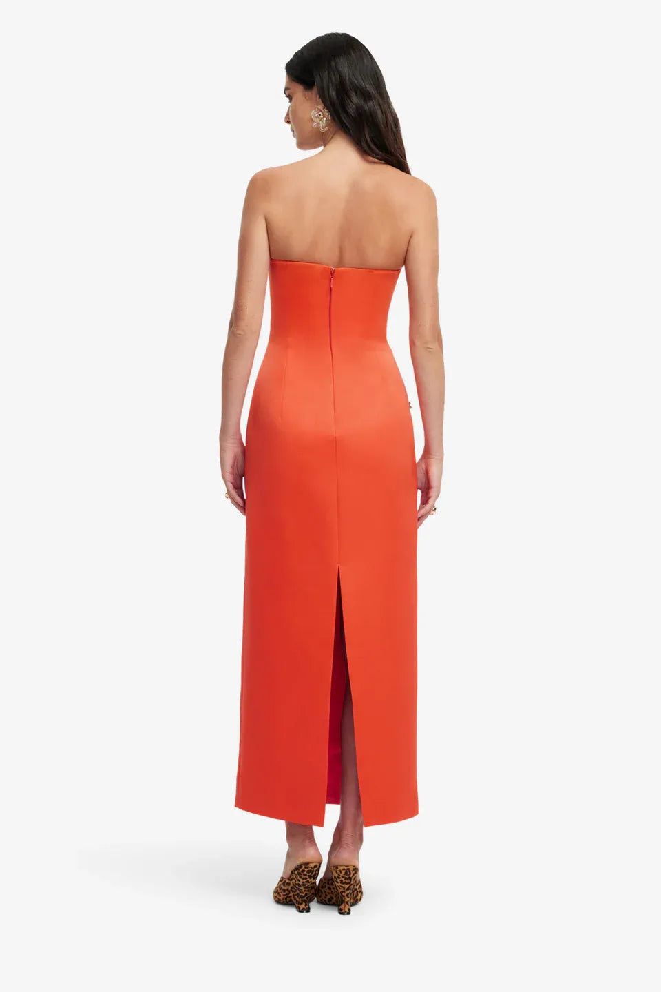 Ava Floral Applique Bustier Maxi Dress in Orange